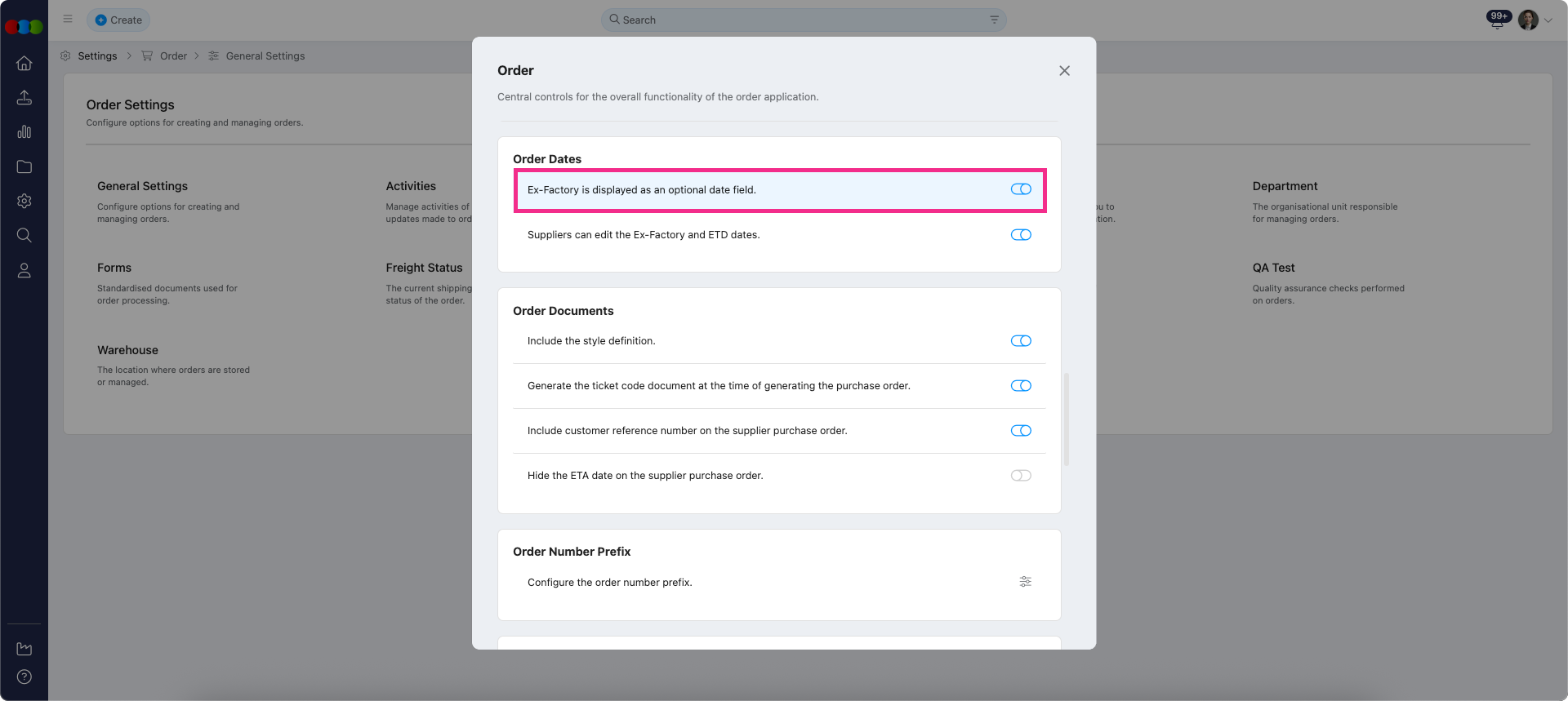 Order > General Settings > Order Dates