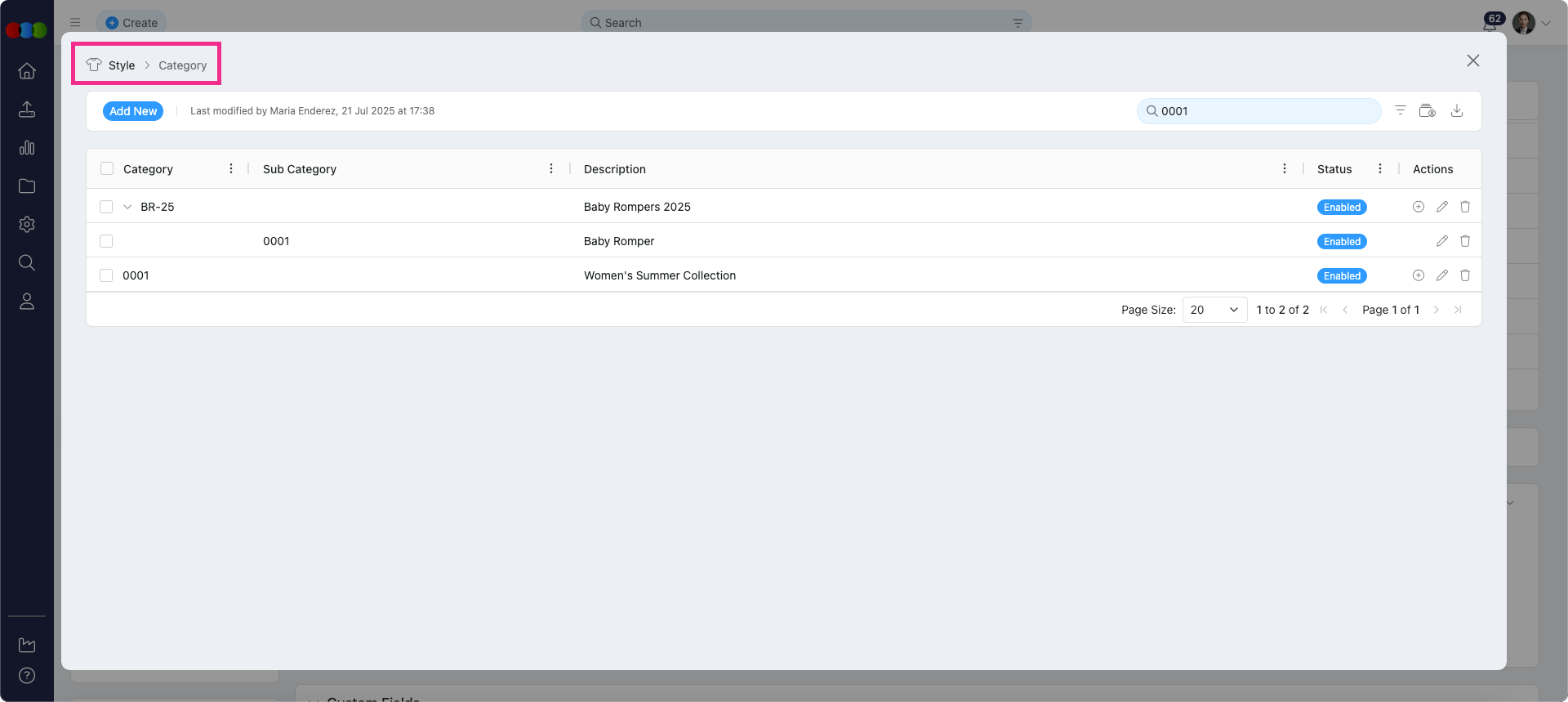 Category/Sub Category > Code