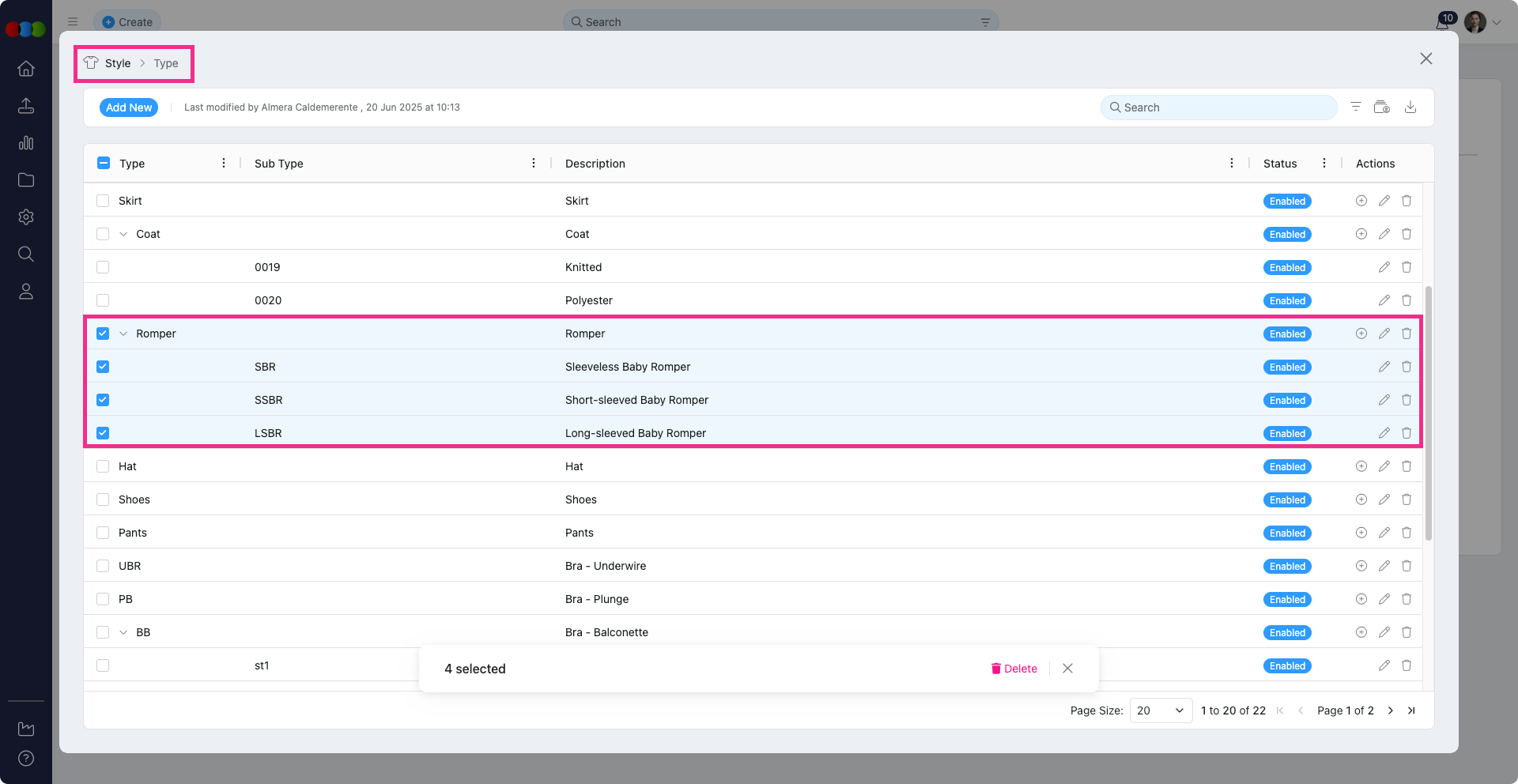 Site Settings > Style > Sub Type