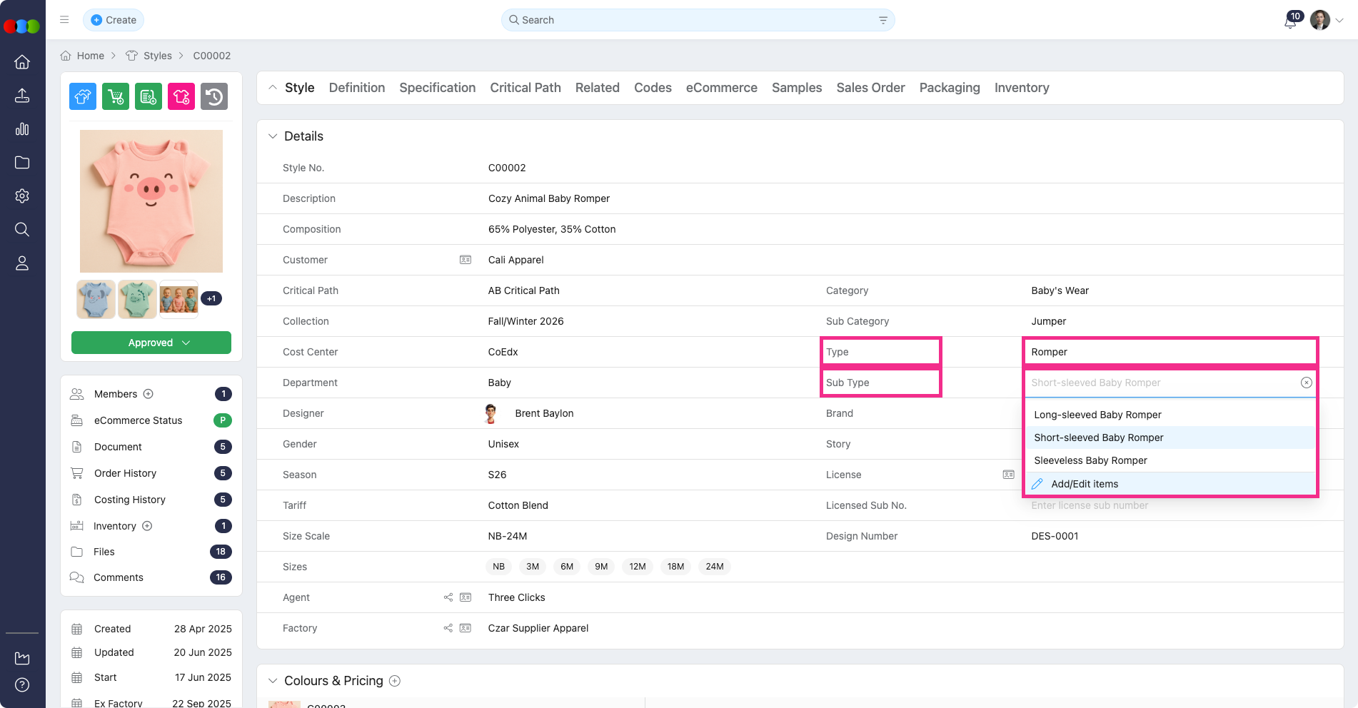 Style > Details > Type