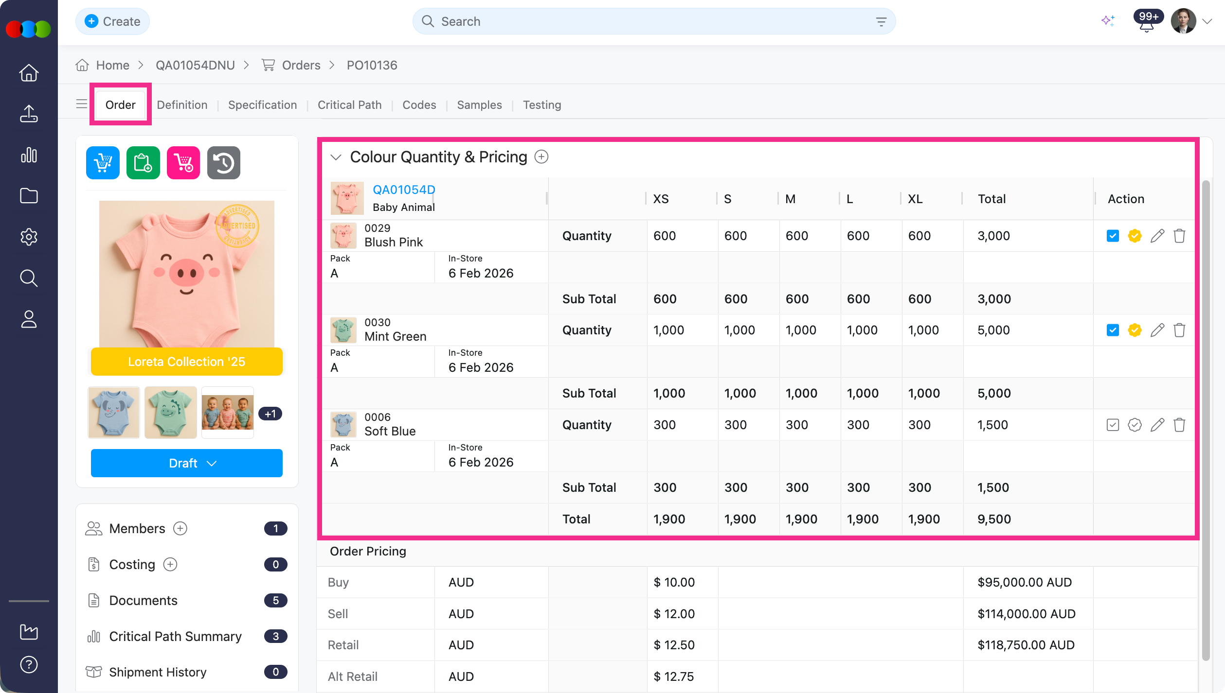 Colour Quantity & Pricing