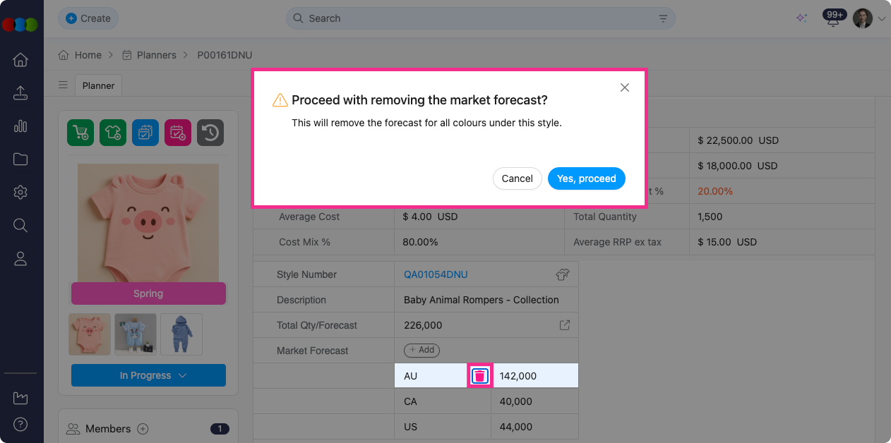 Planner > Style > Delete Market