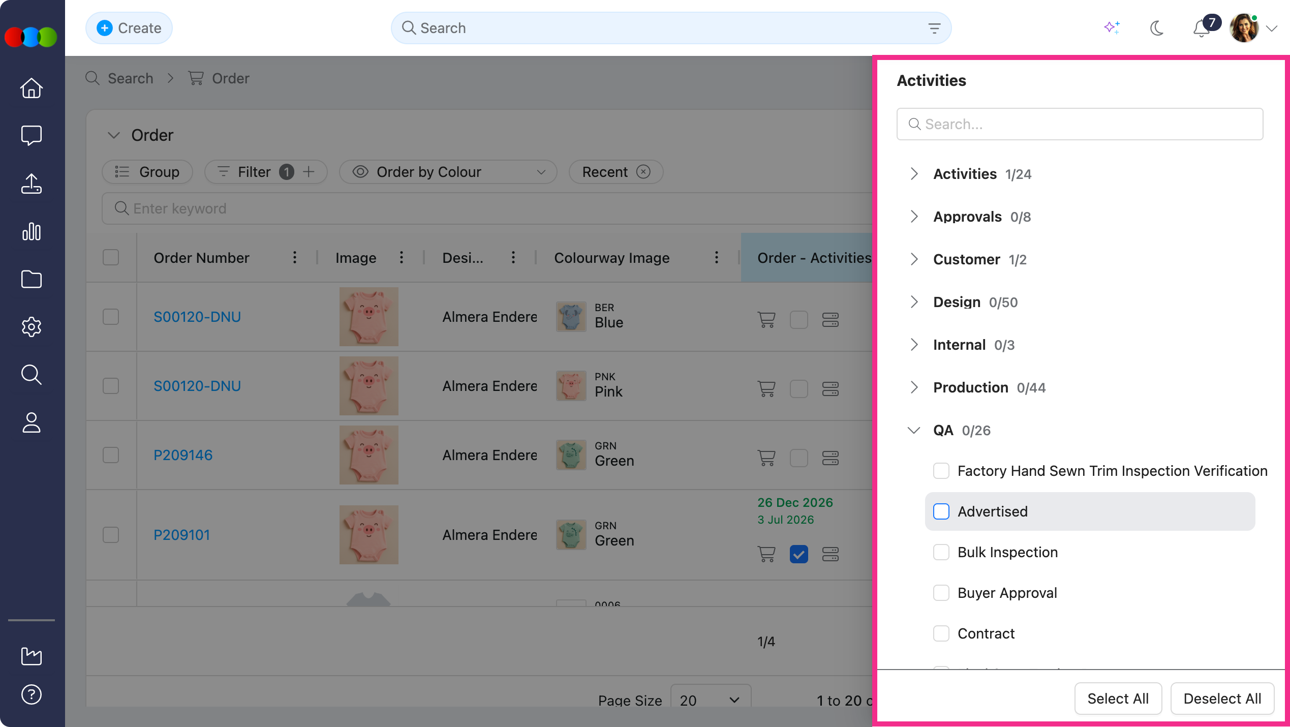 Style/Order Search > Critical Path Activities action