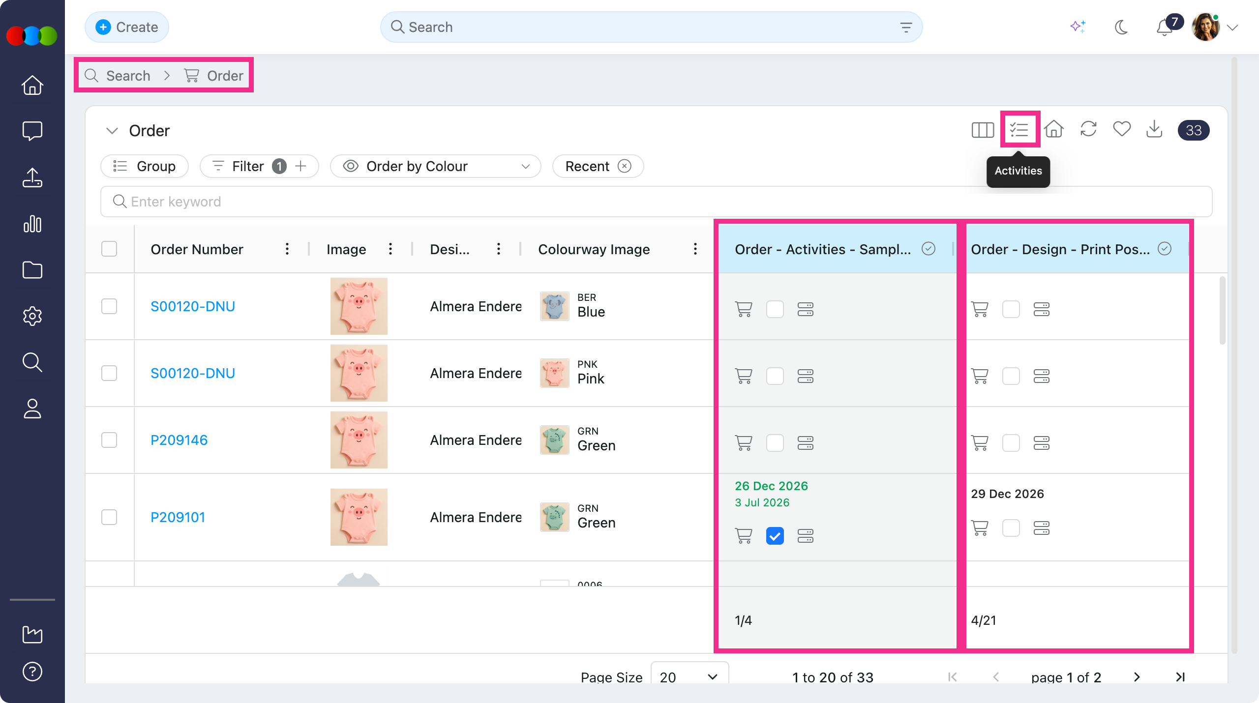 Order Search > Critical Path Activities