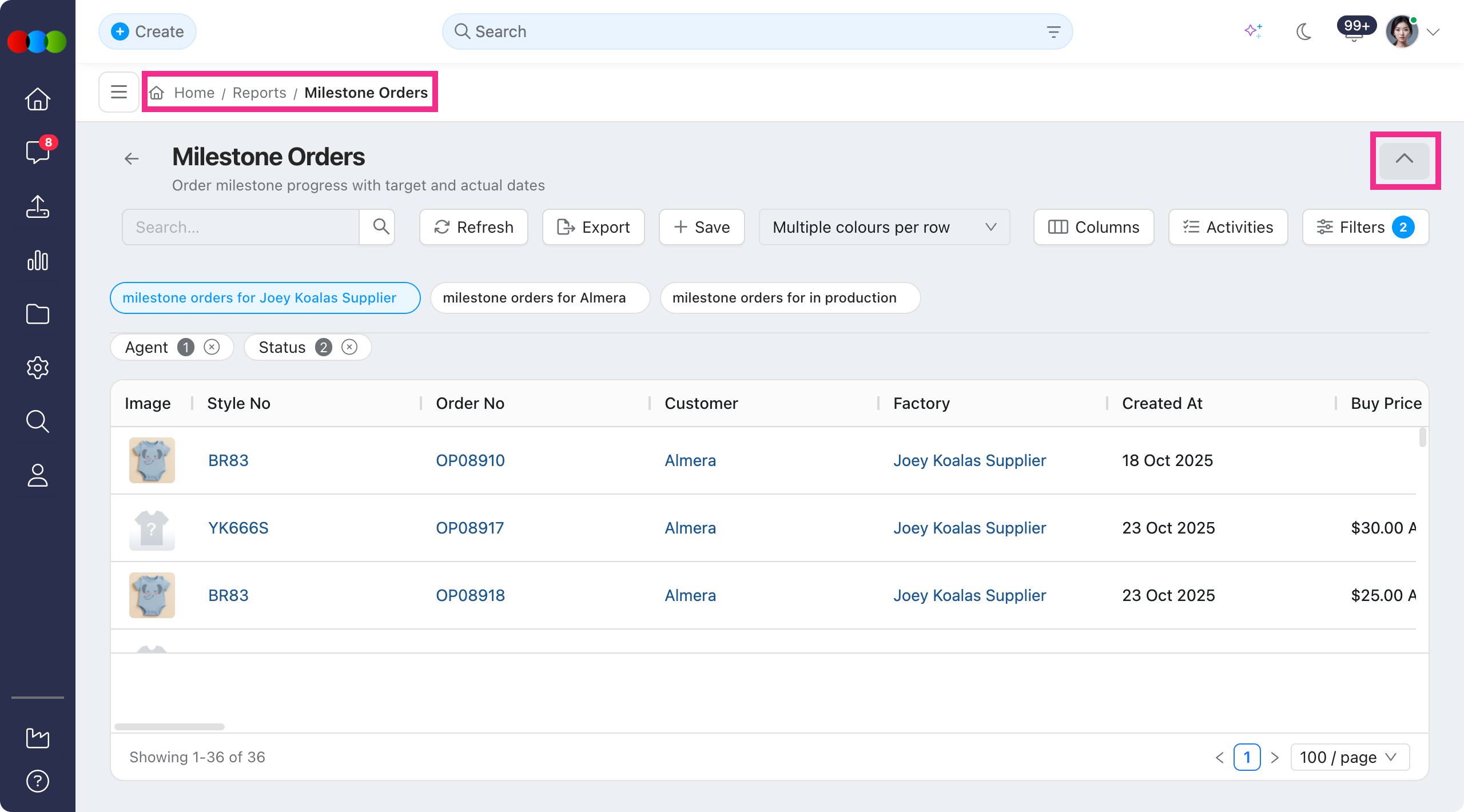 Reports > Expanded Header