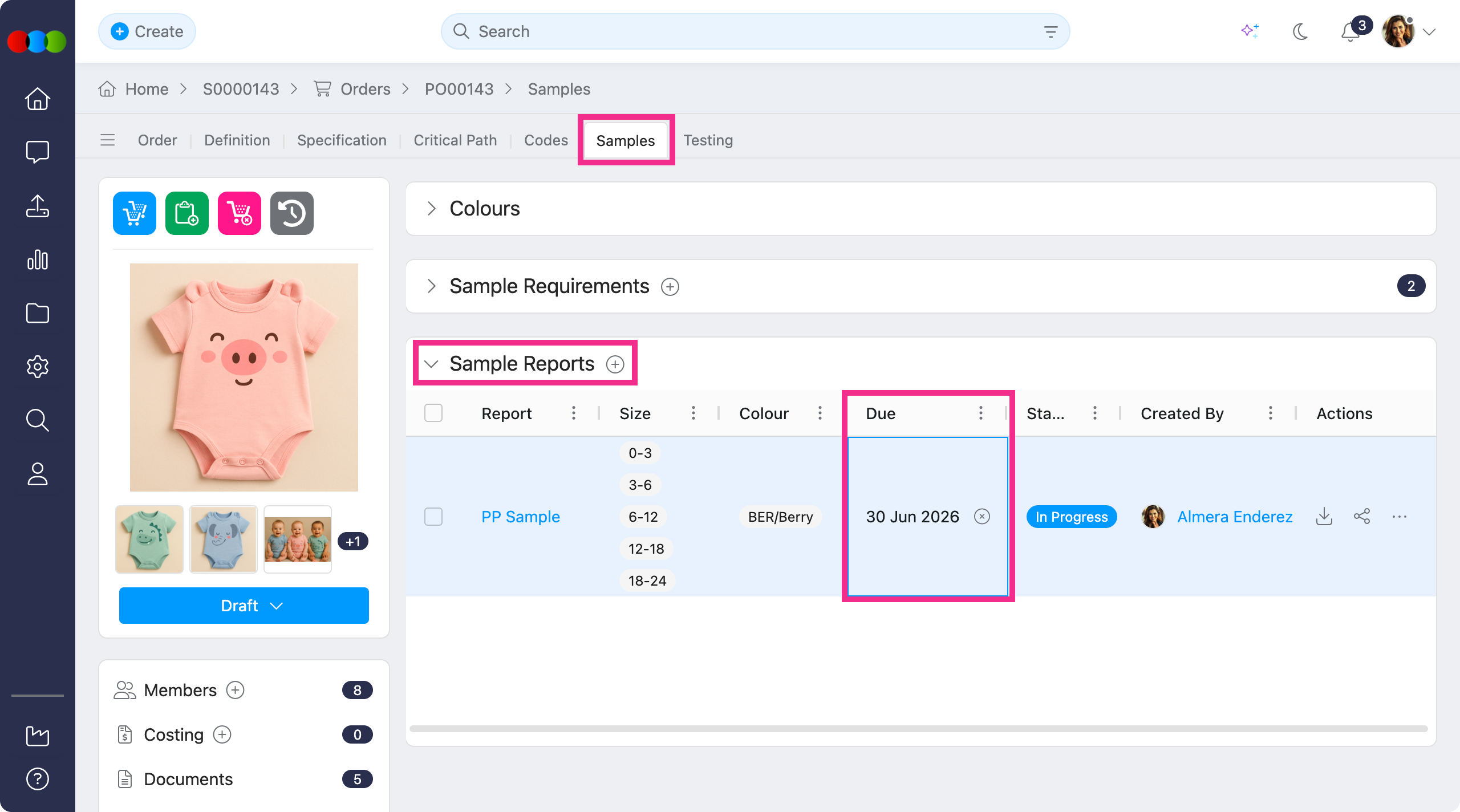 Order > Samples > Sample Reports