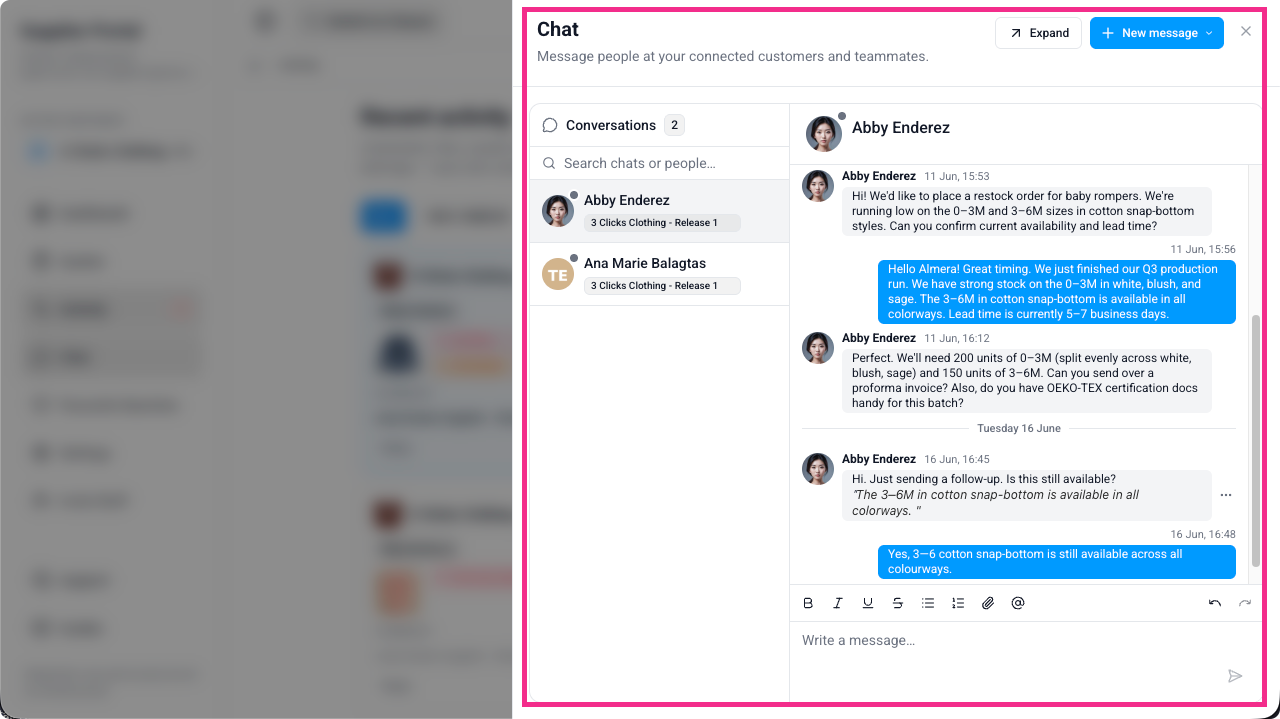 Supplier Portal > Chat