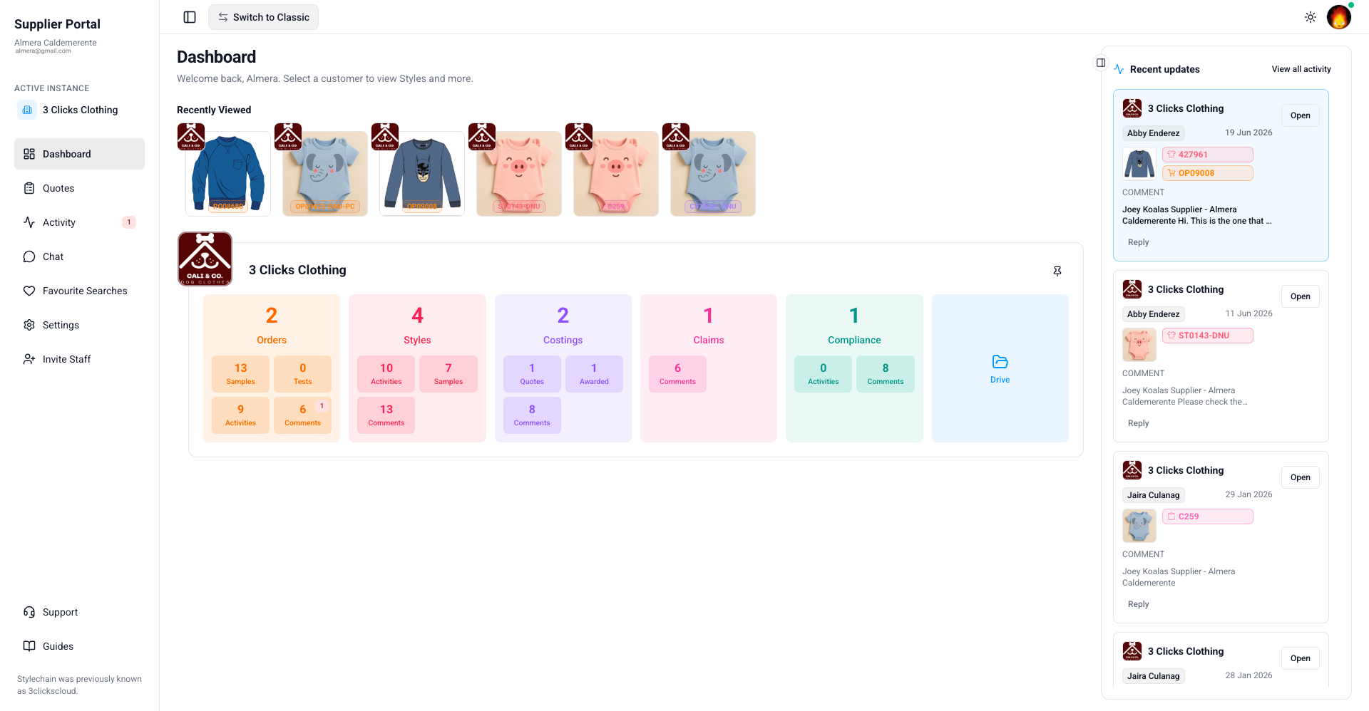 Supplier Portal > Dashboard