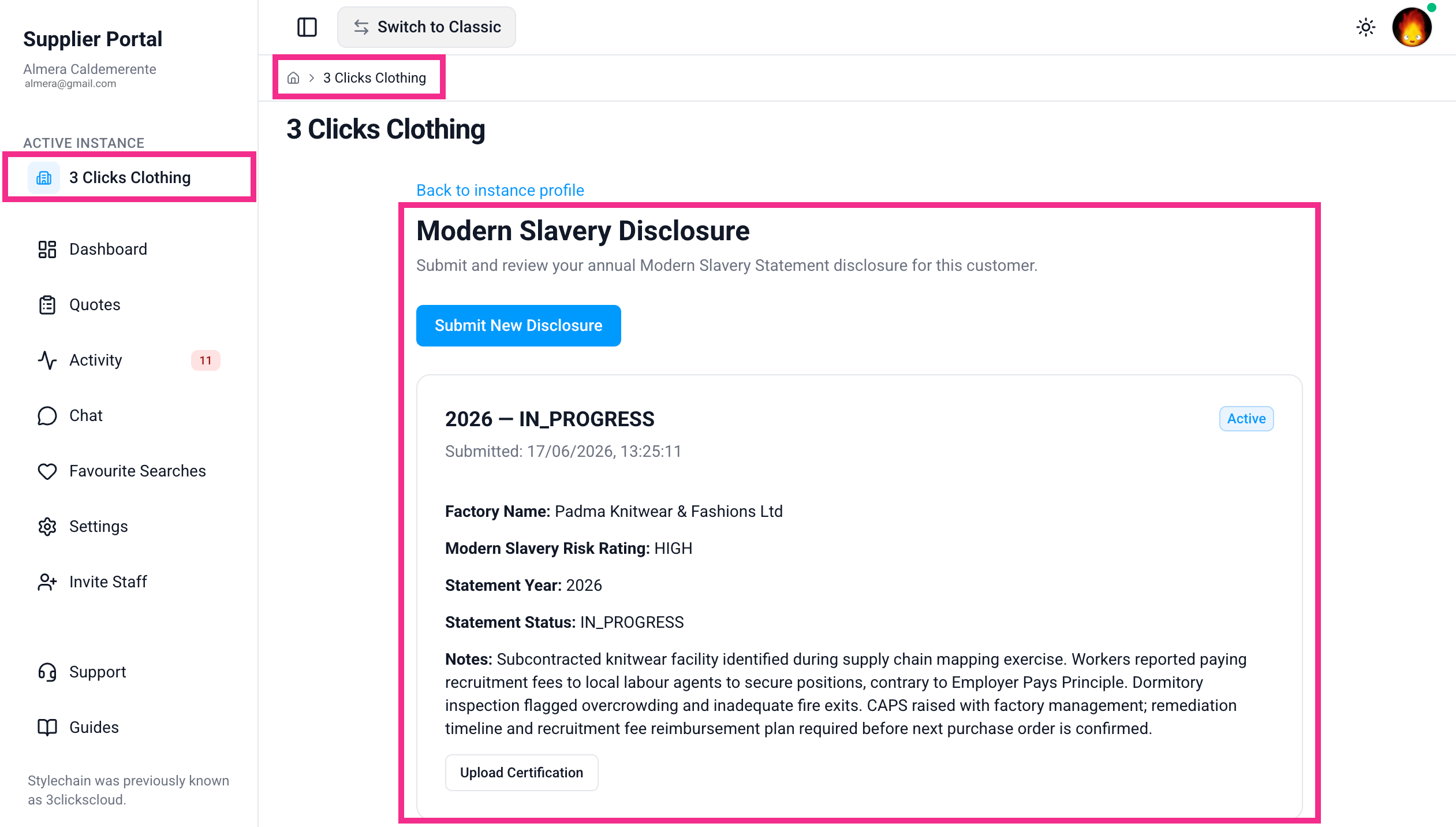Supplier Portal > Modern Slavery Disclosure