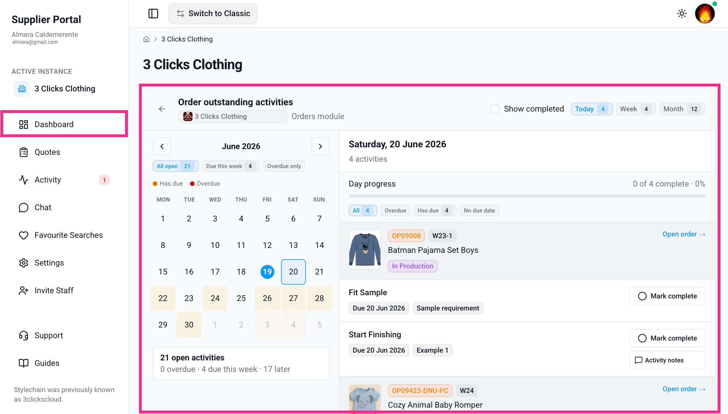 Supplier Portal > Dashboard > Order Outstanding Activities