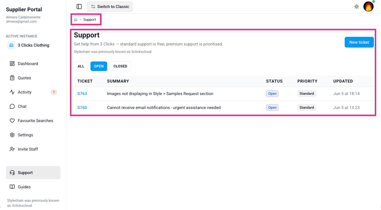 Supplier Portal > Support