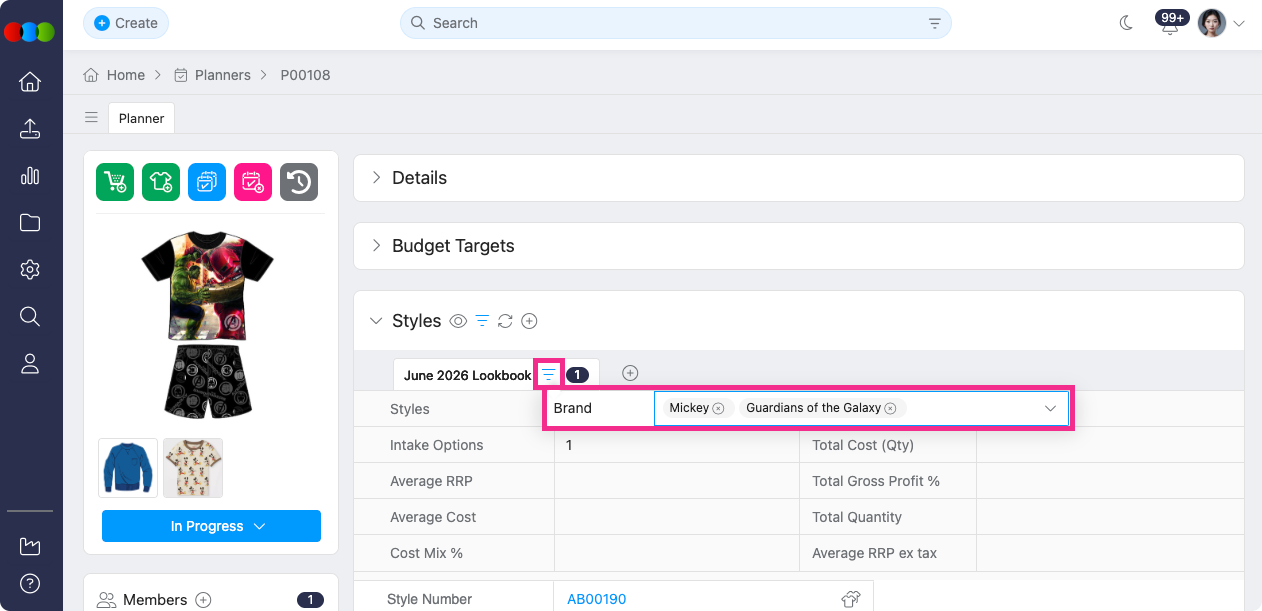 Planner > Styles > Fixed Group > Tab Filters