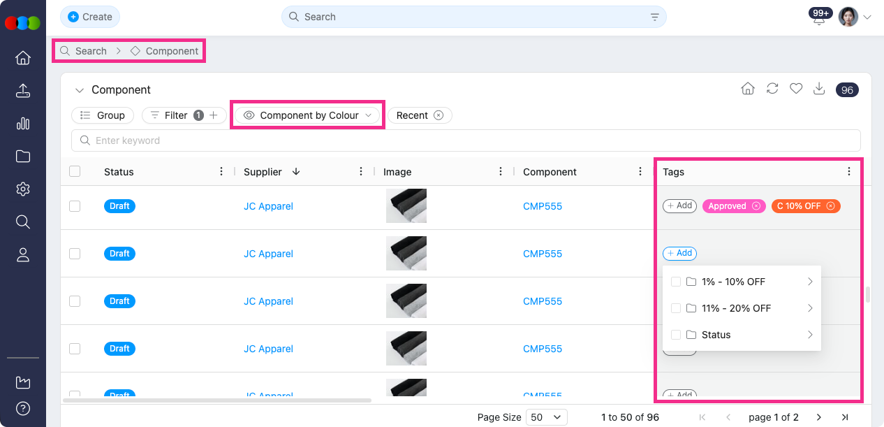 Component Search > Tags