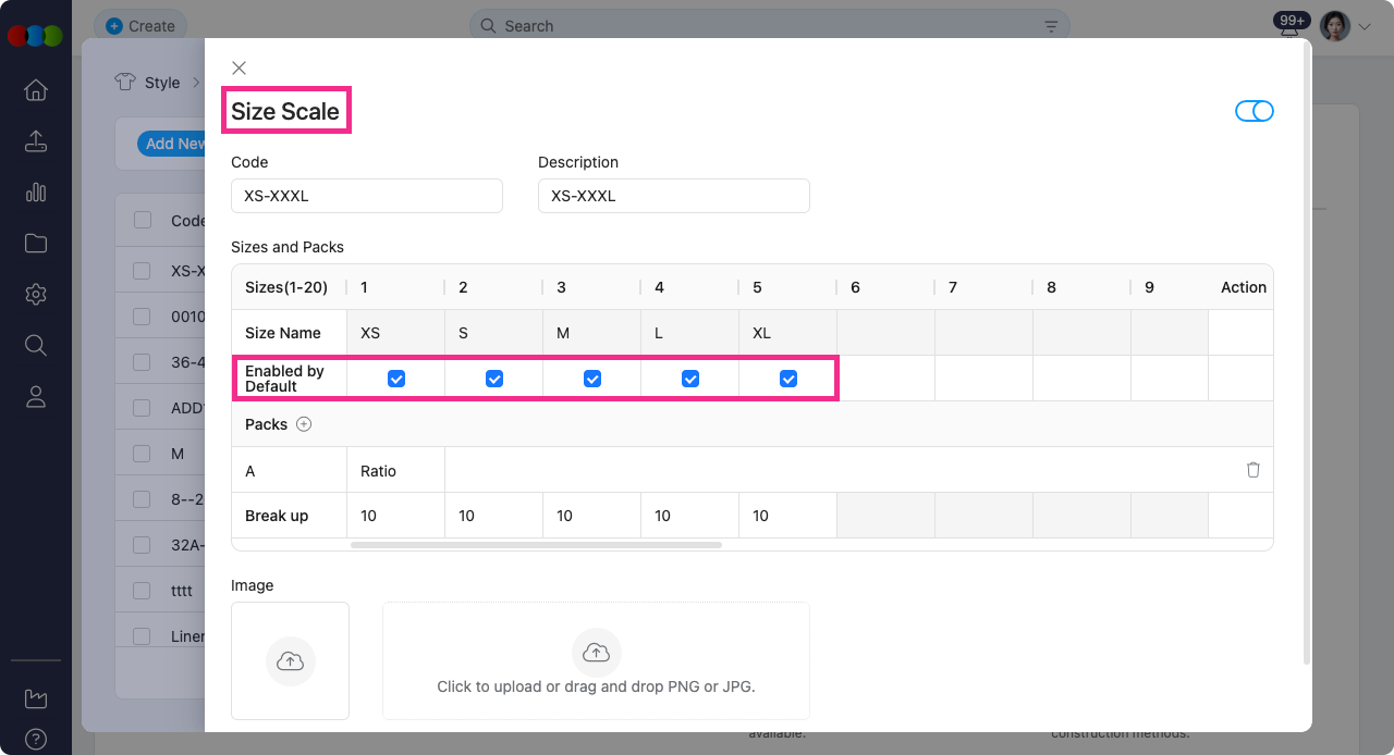 Site Settings > Style > Size Scales > Enabled by Default