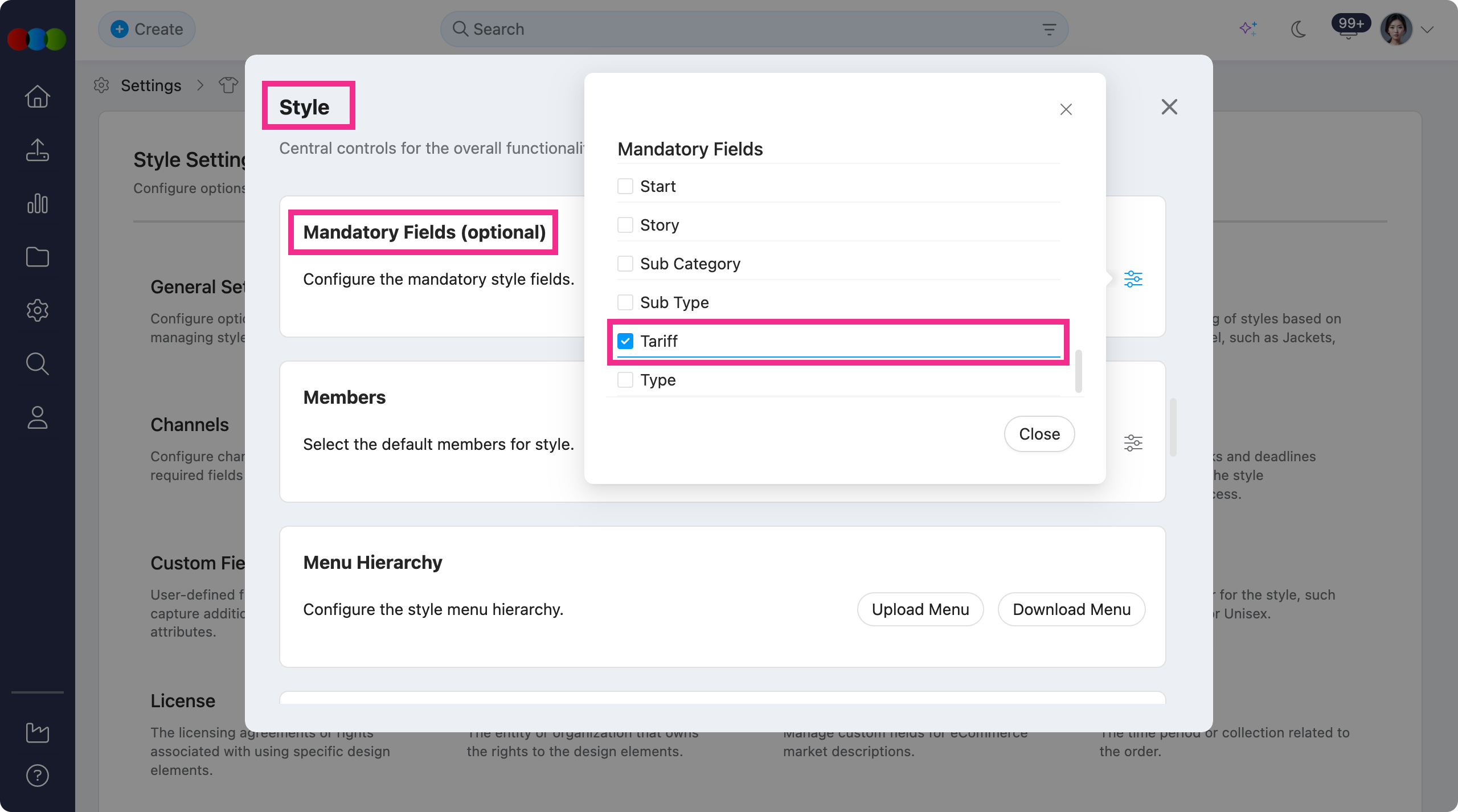 Site Settings > Style > General Settings > Mandatory Fields > Tariff