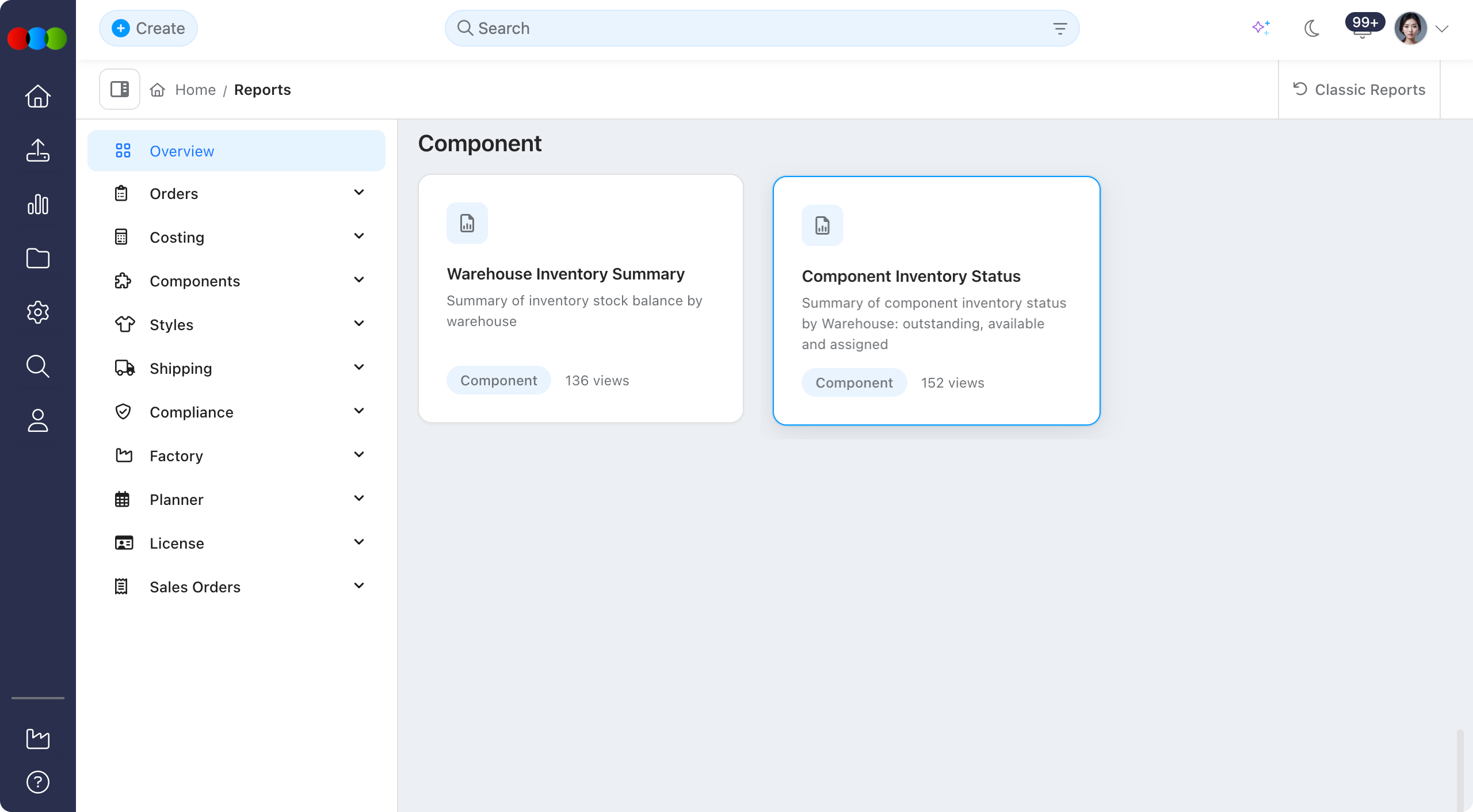 Reports > Component > Component Inventory Status