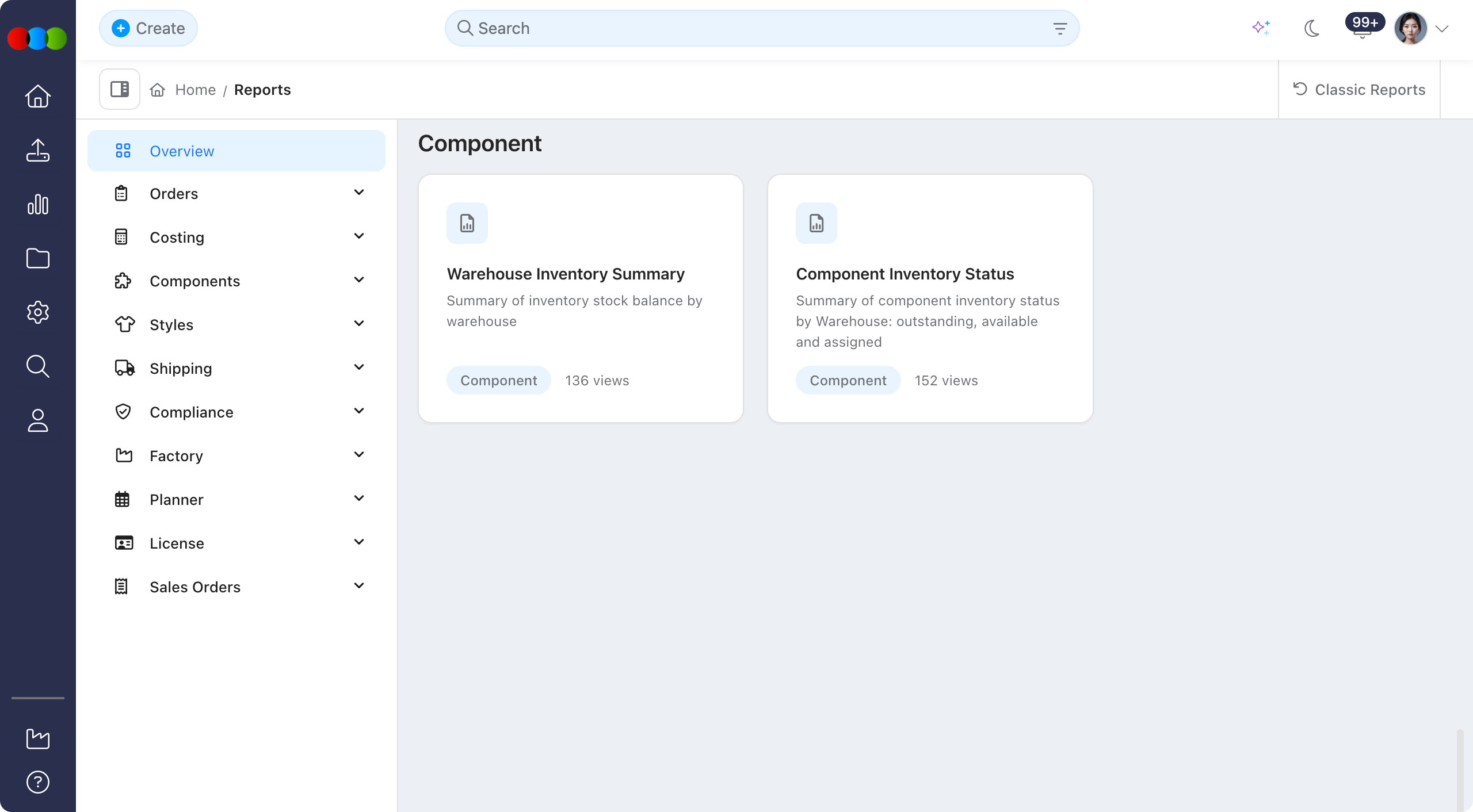 Reports > Component > Overview
