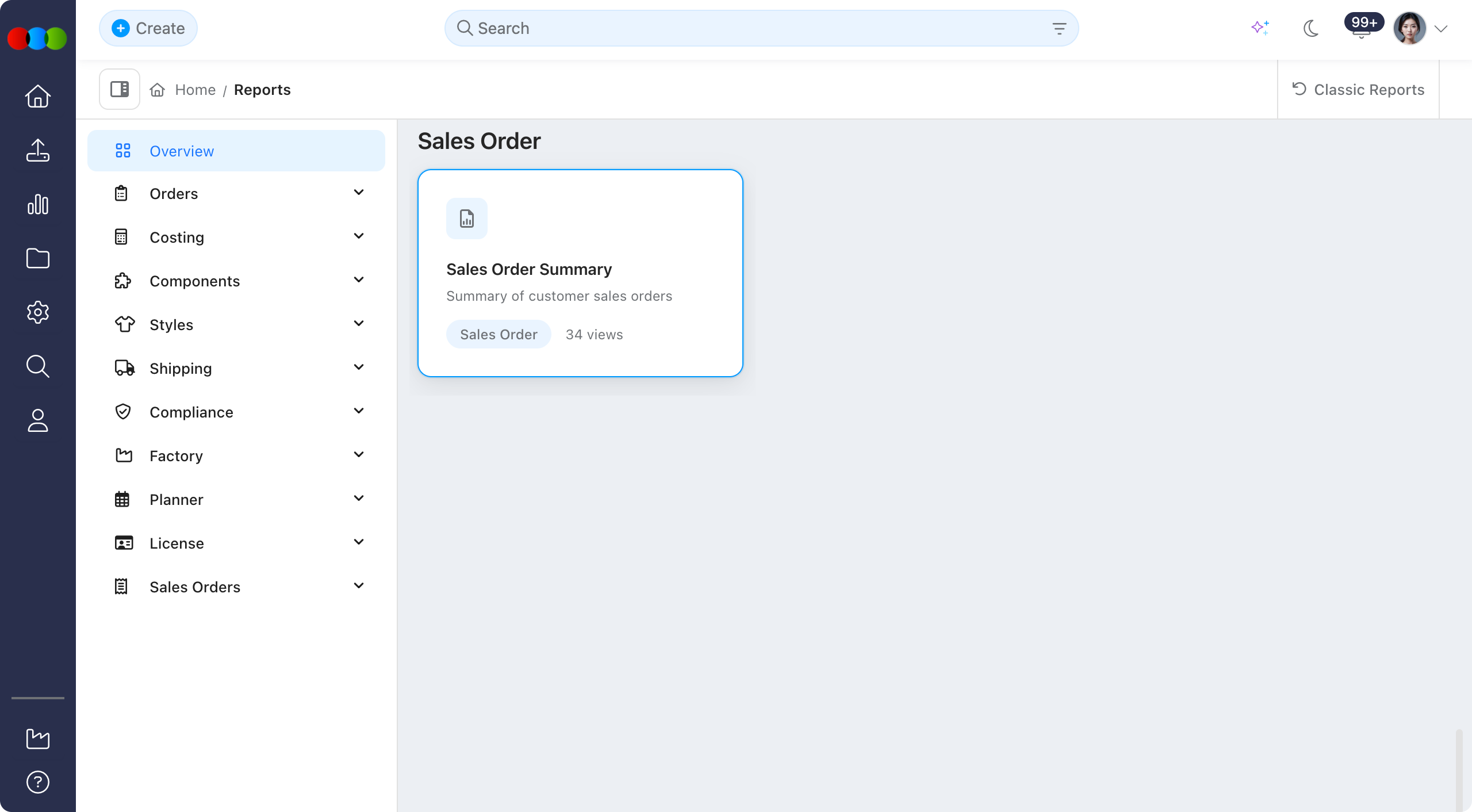 Reports > Sales Order > Sales Order Summary