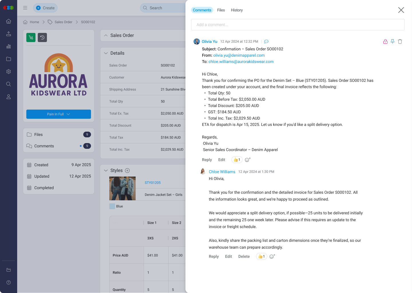 Sales Order Comments