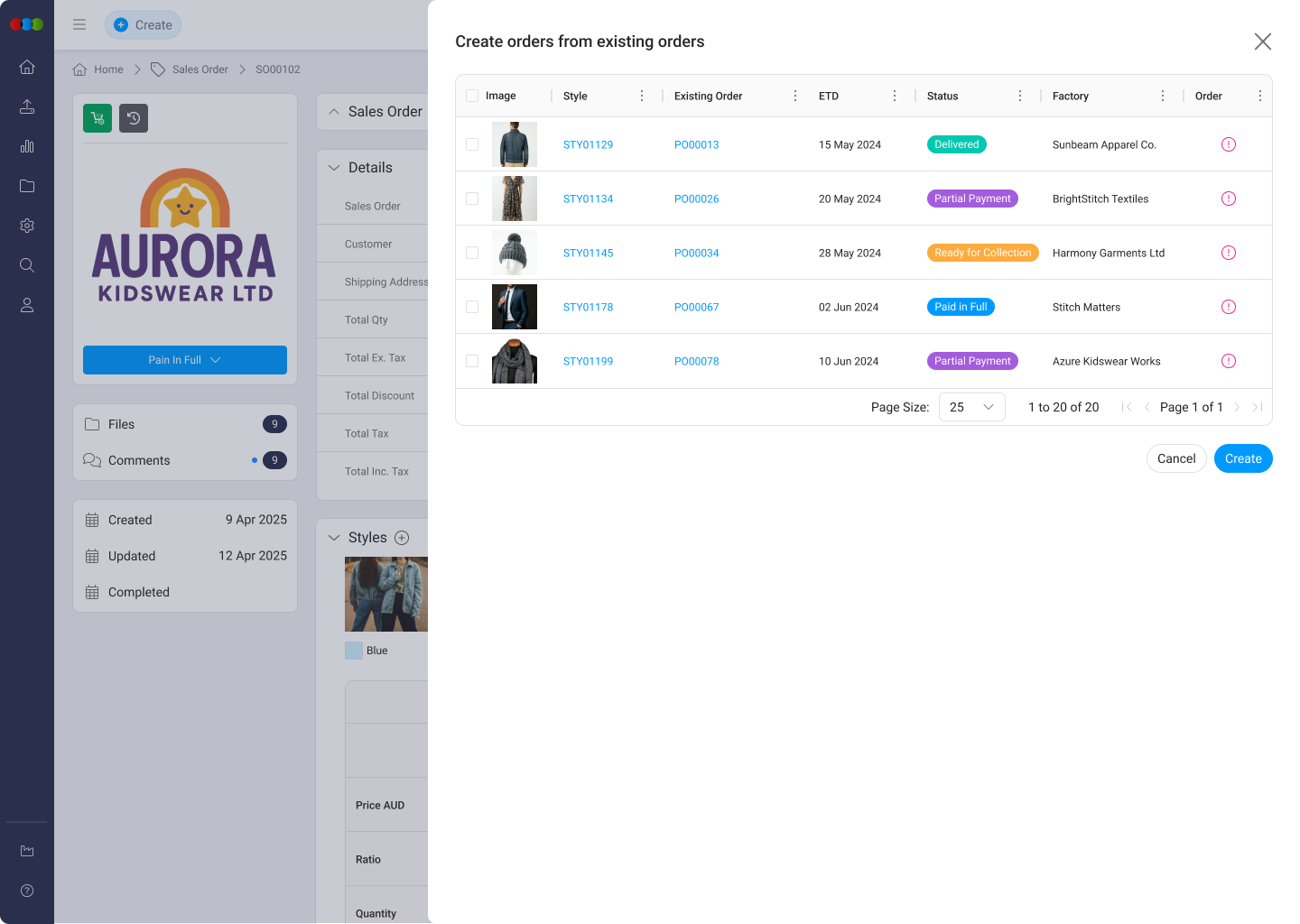 Sales Order > Create Order