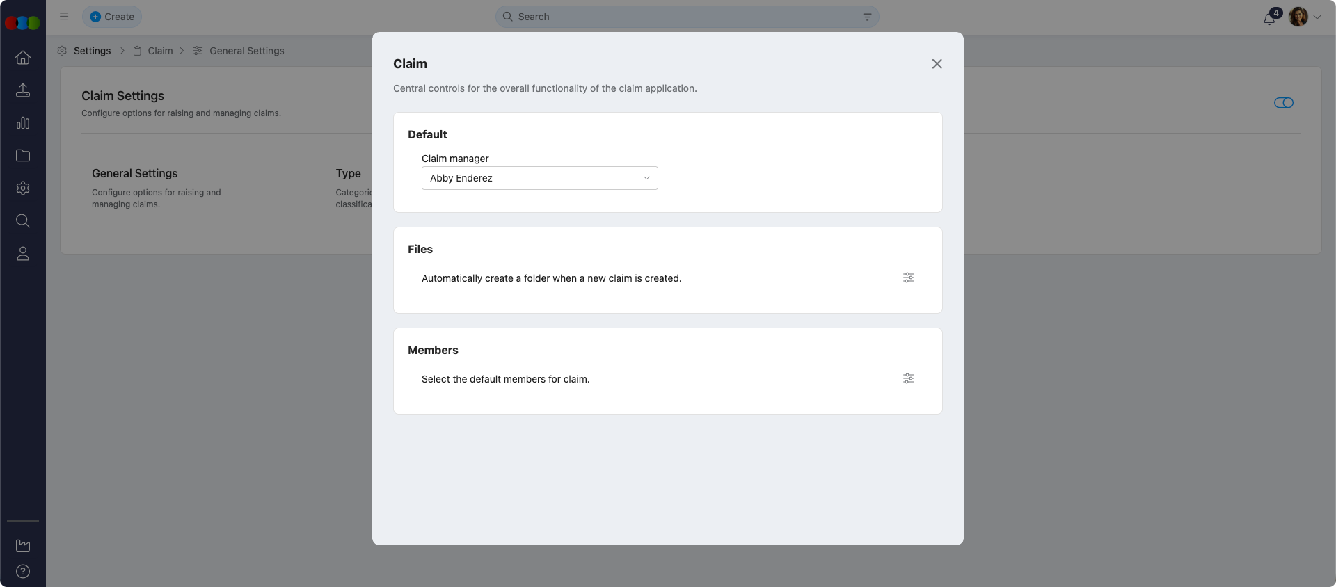 Claim General Settings