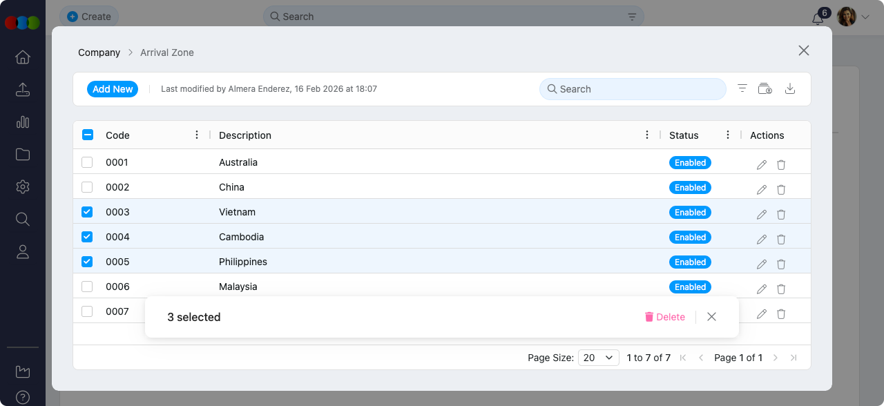 Bulk Delete Arrival Zone