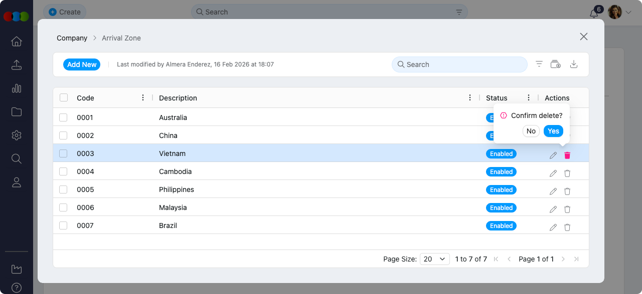 Single Delete Arrival Zone
