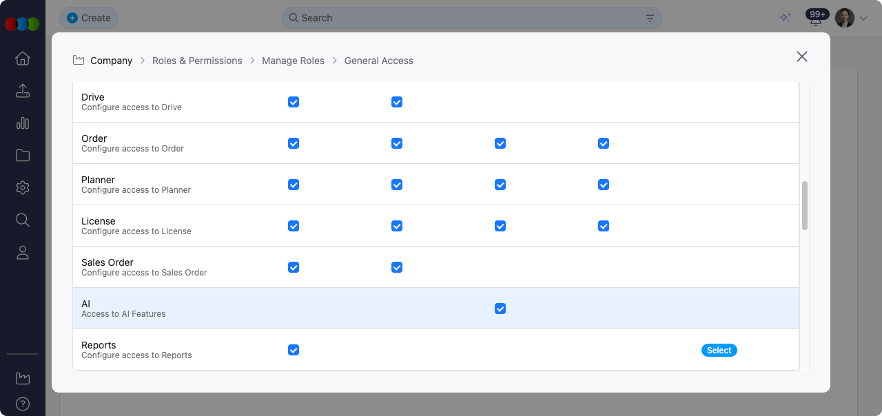 Roles and Permissions > AI Access