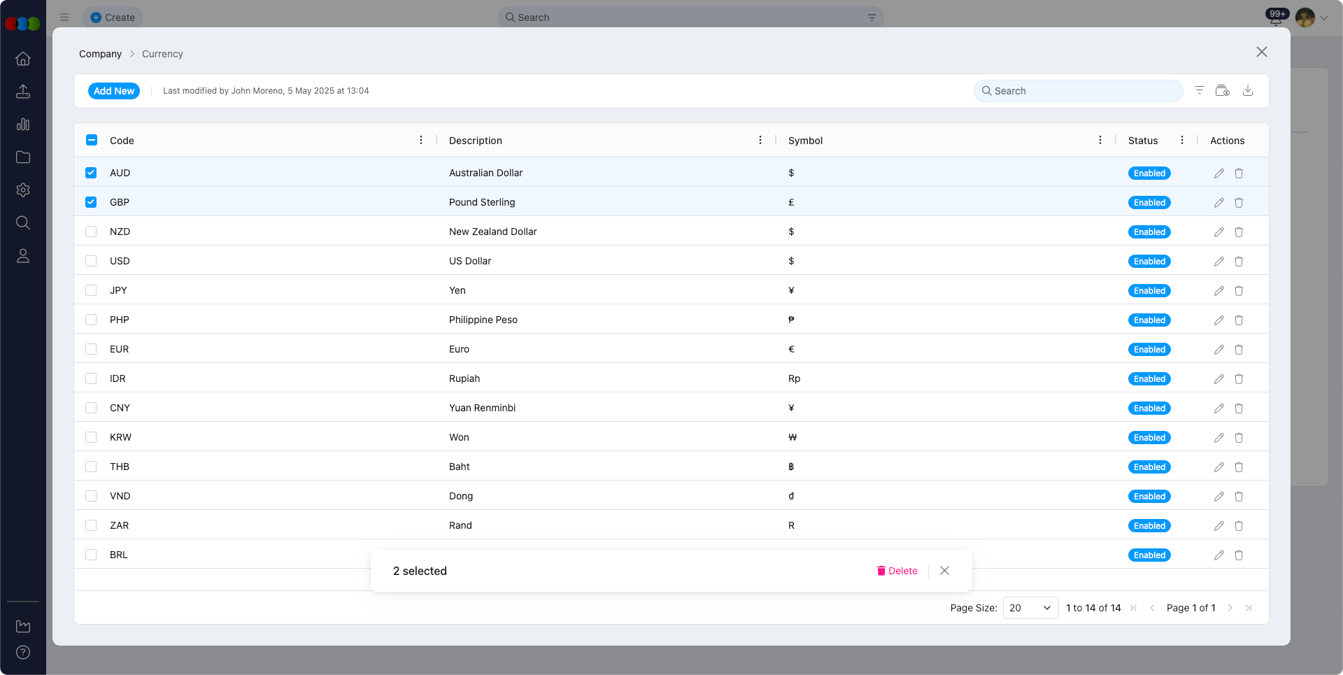 Bulk Delete Currency