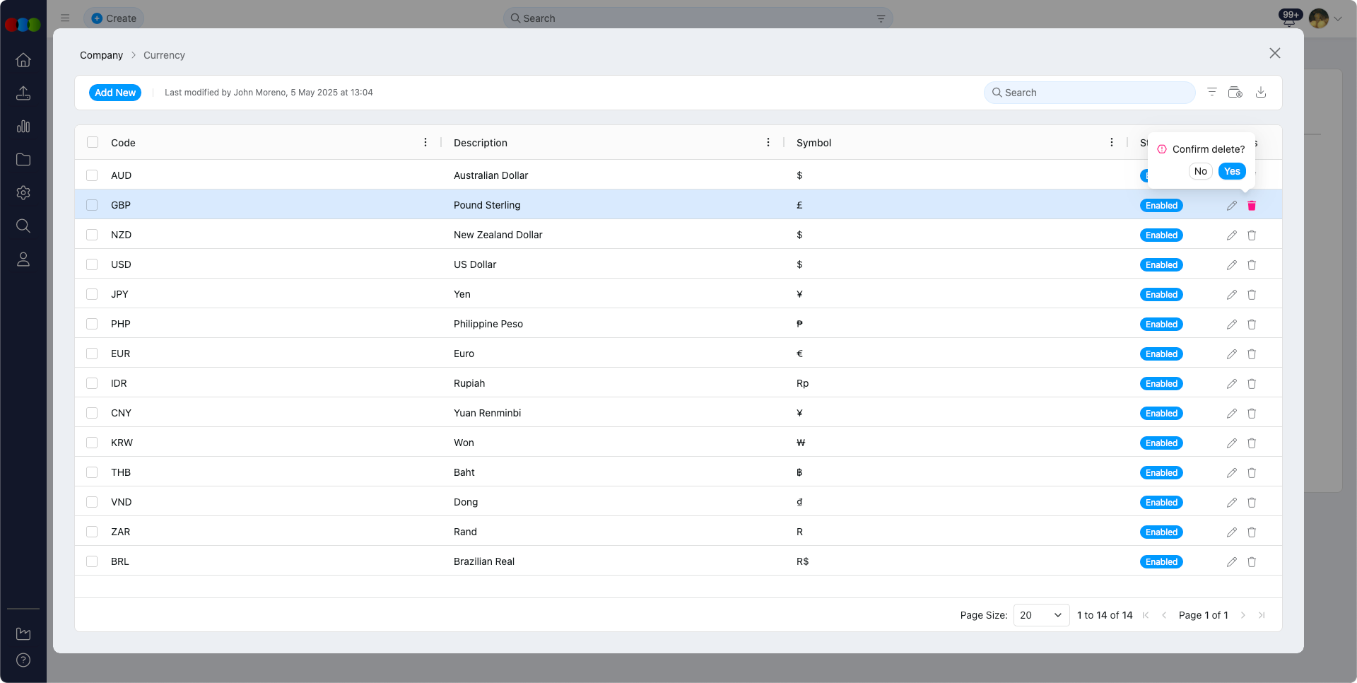 Single Delete Currency