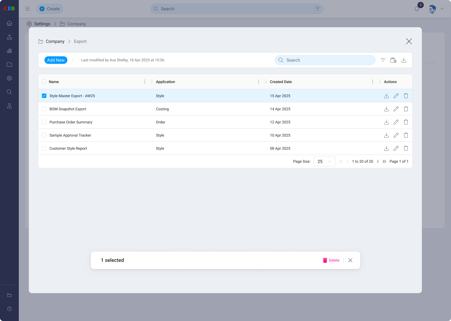 Bulk Delete Export Templates