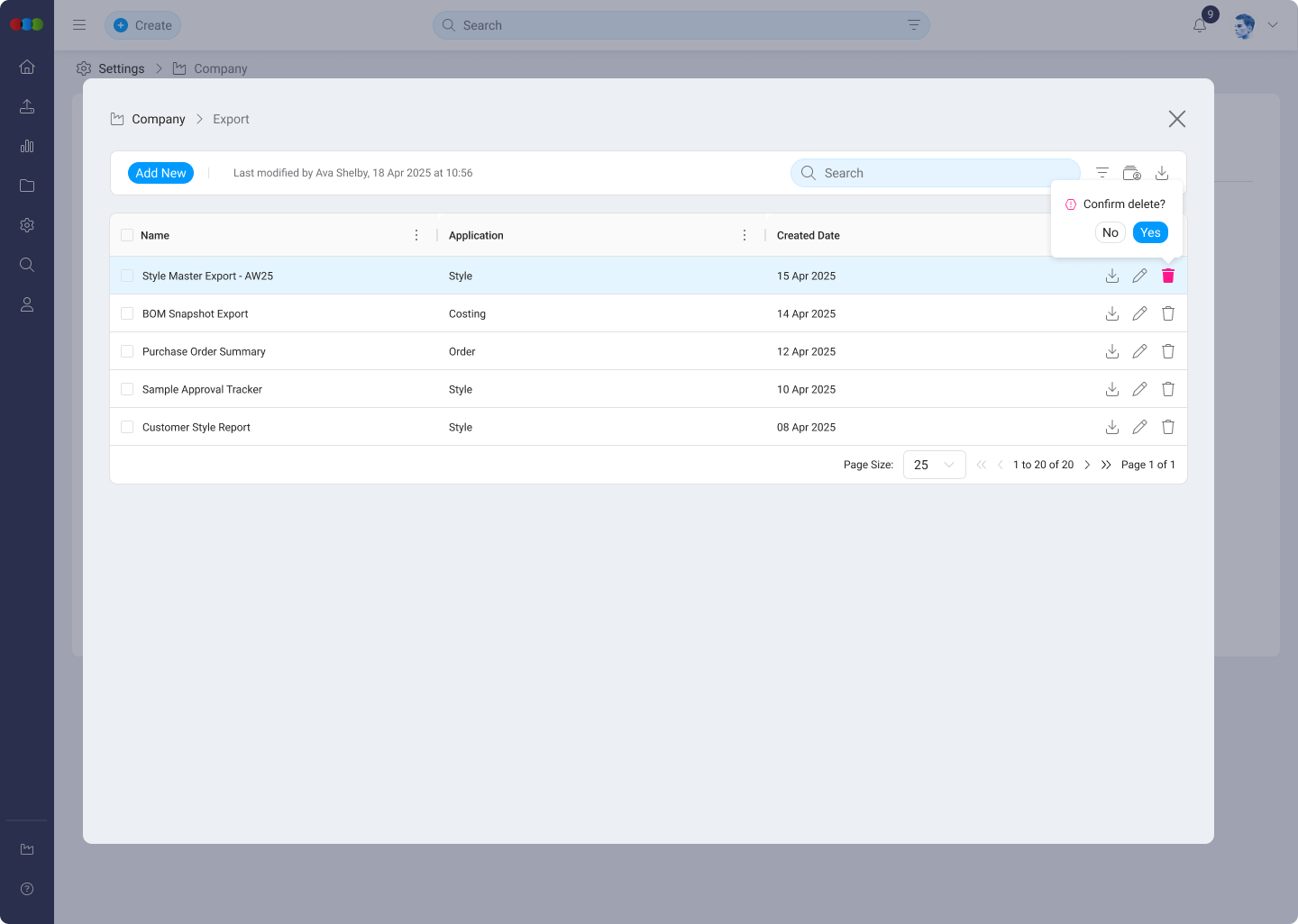 Single Delete Export Template