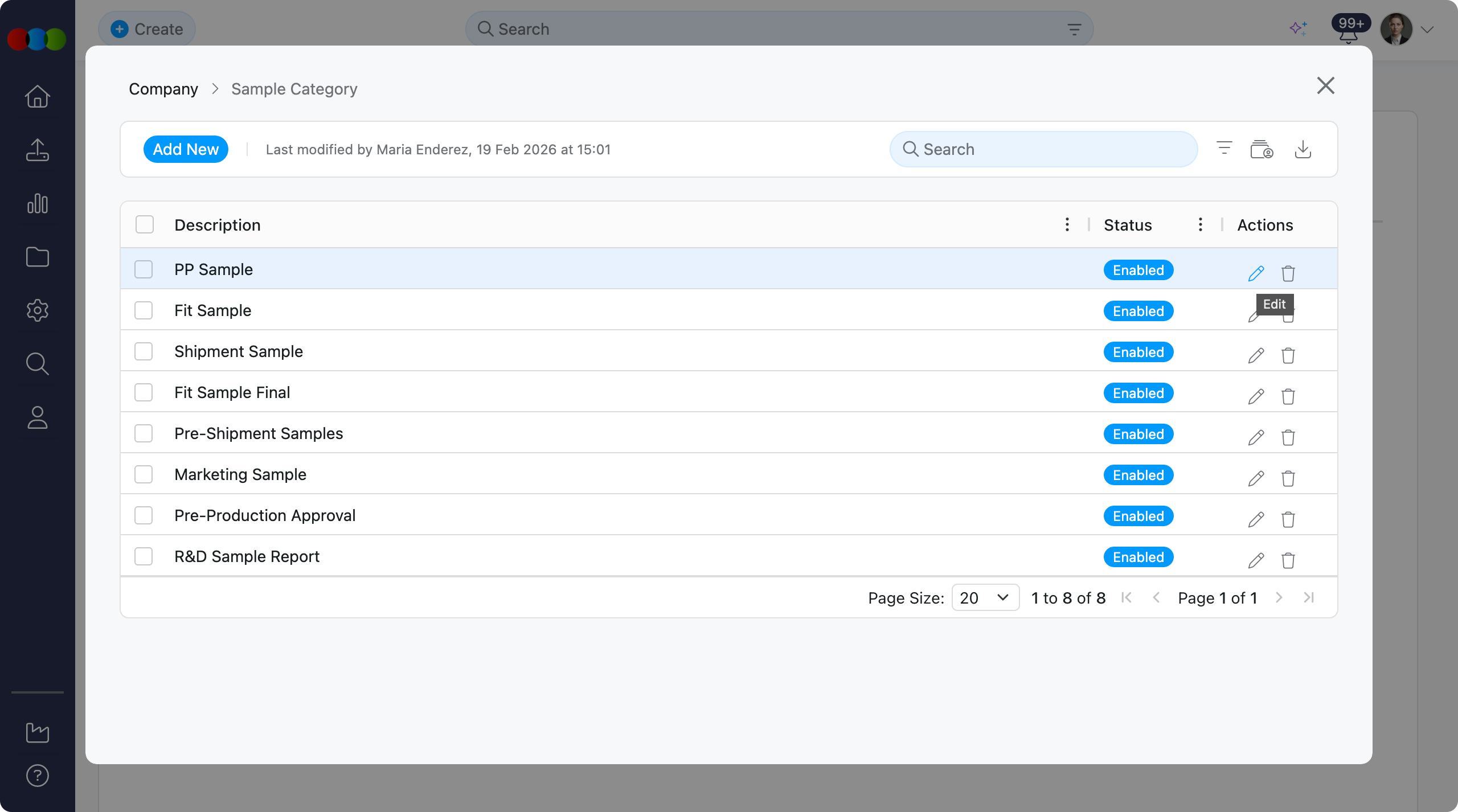 Edit Sample Category