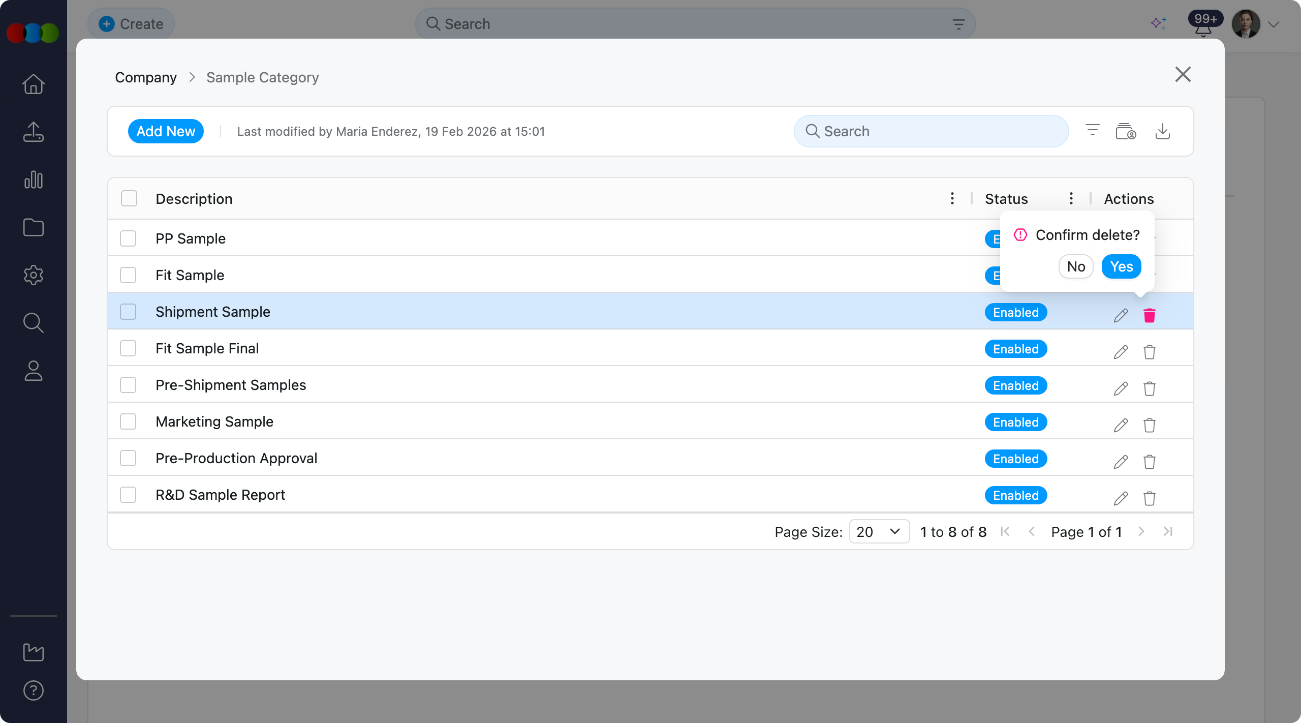 Single Delete Sample Category