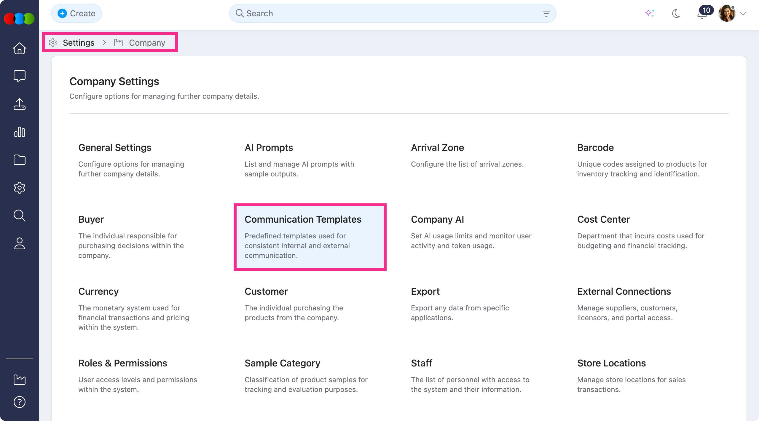 Company › Communication Templates