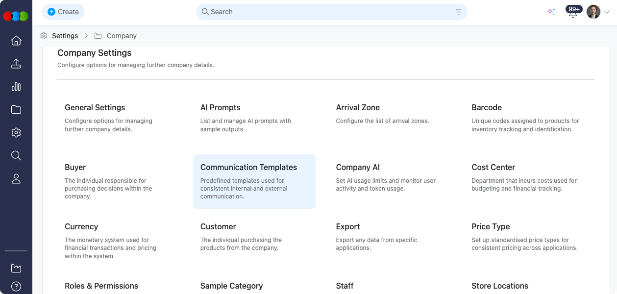 Company > Communication Templates