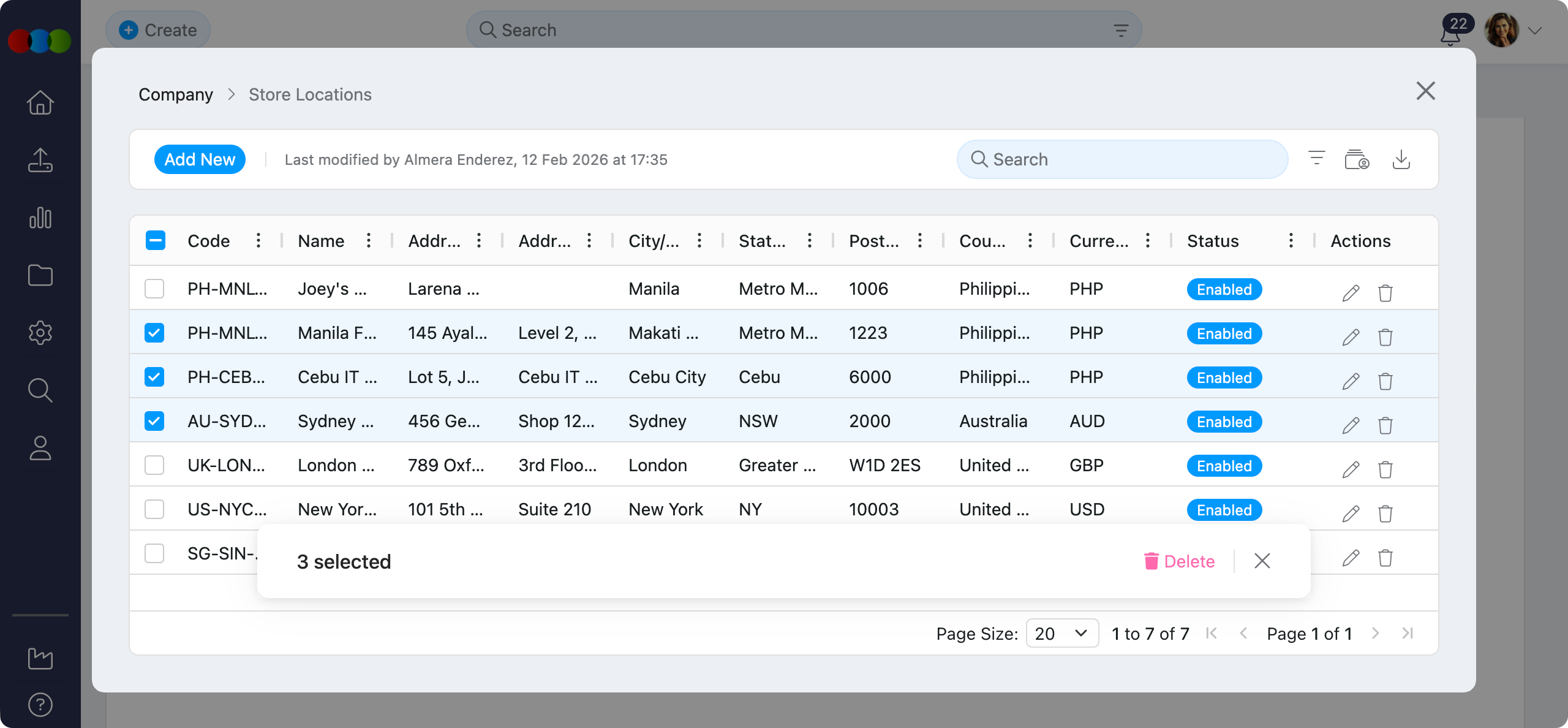 Bulk Delete Store Location