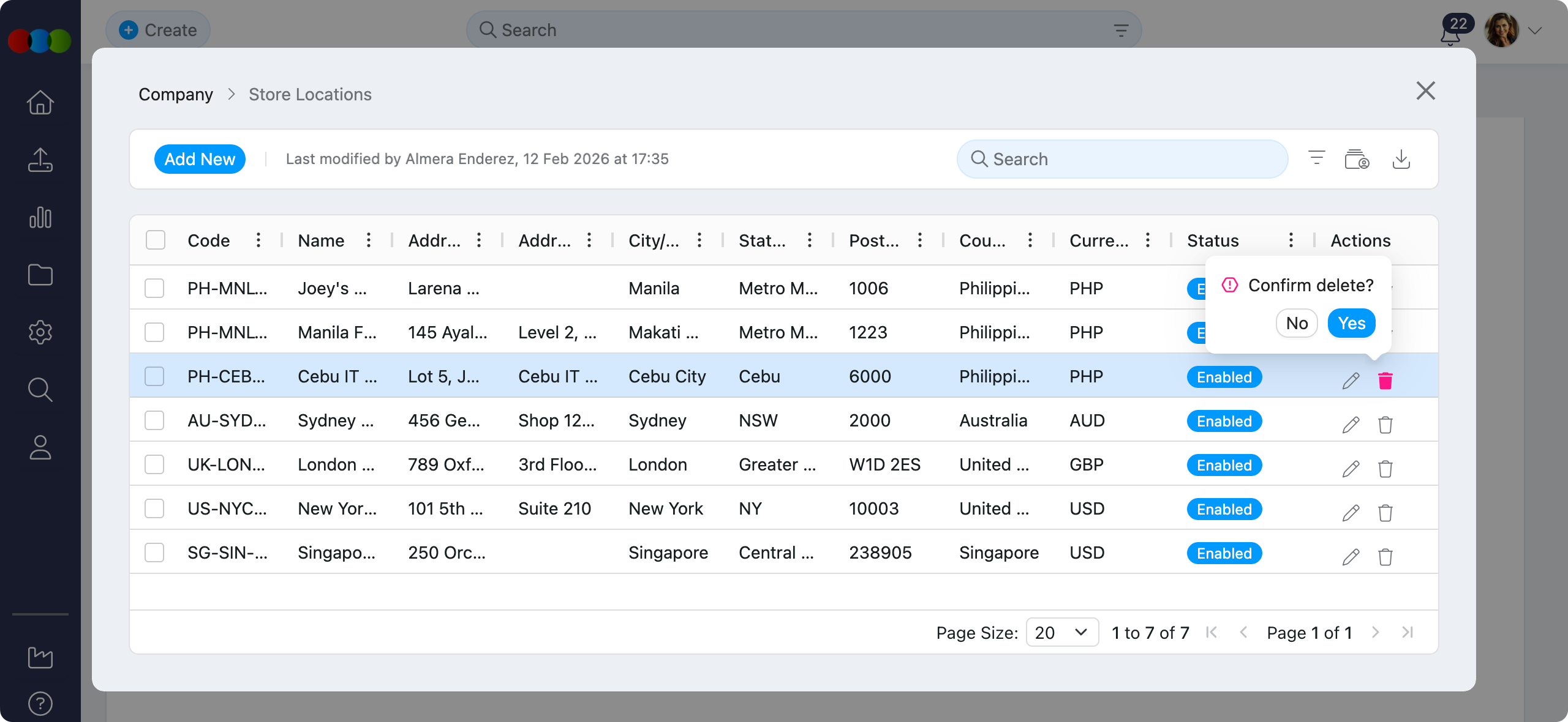 Single Delete Store Location
