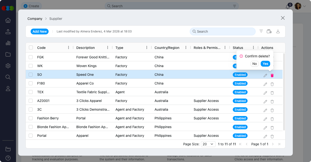 Single Delete Supplier