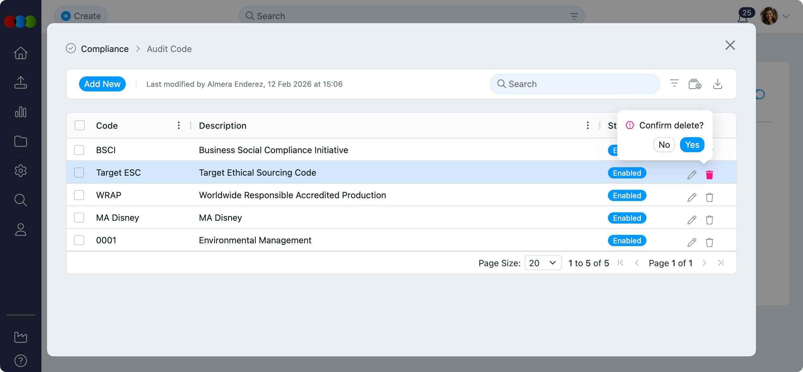 Single Delete Audit Code