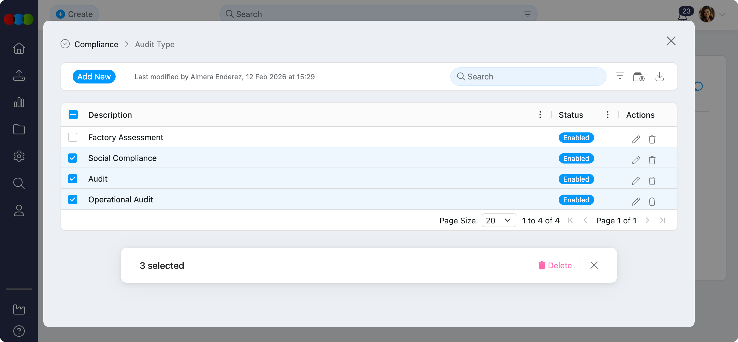 Bulk Delete Audit Type