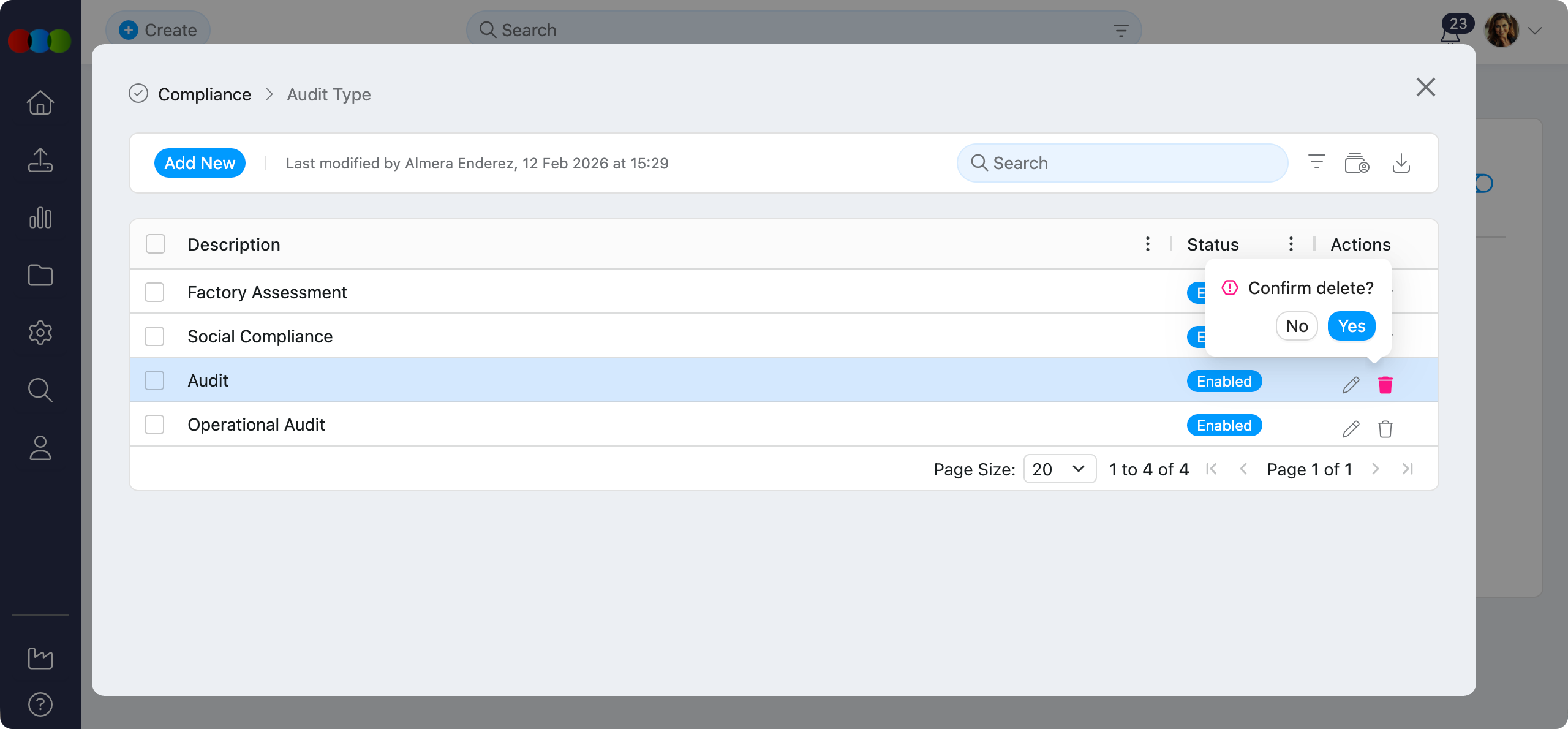 Single Delete Audit Type