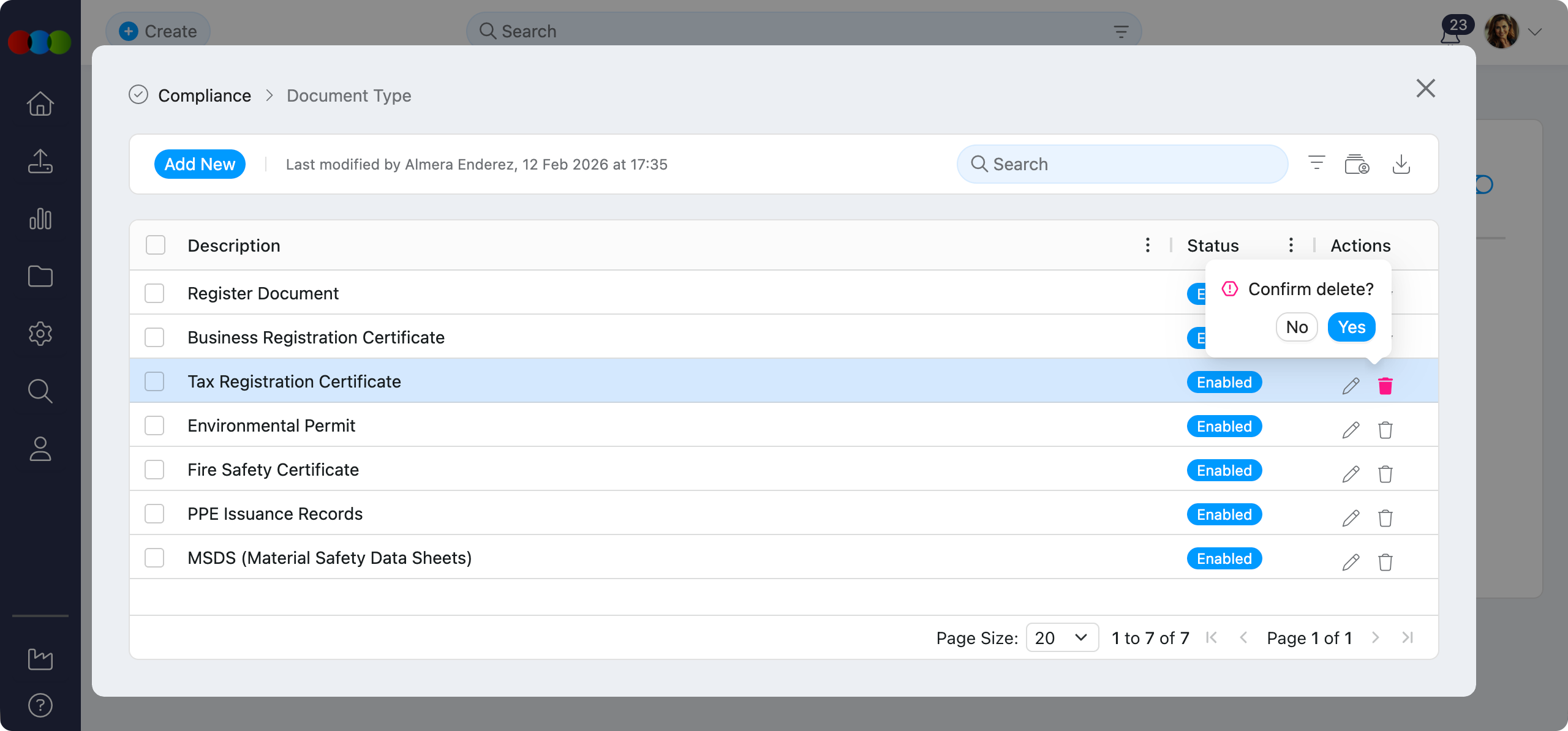 Single Delete Document Type