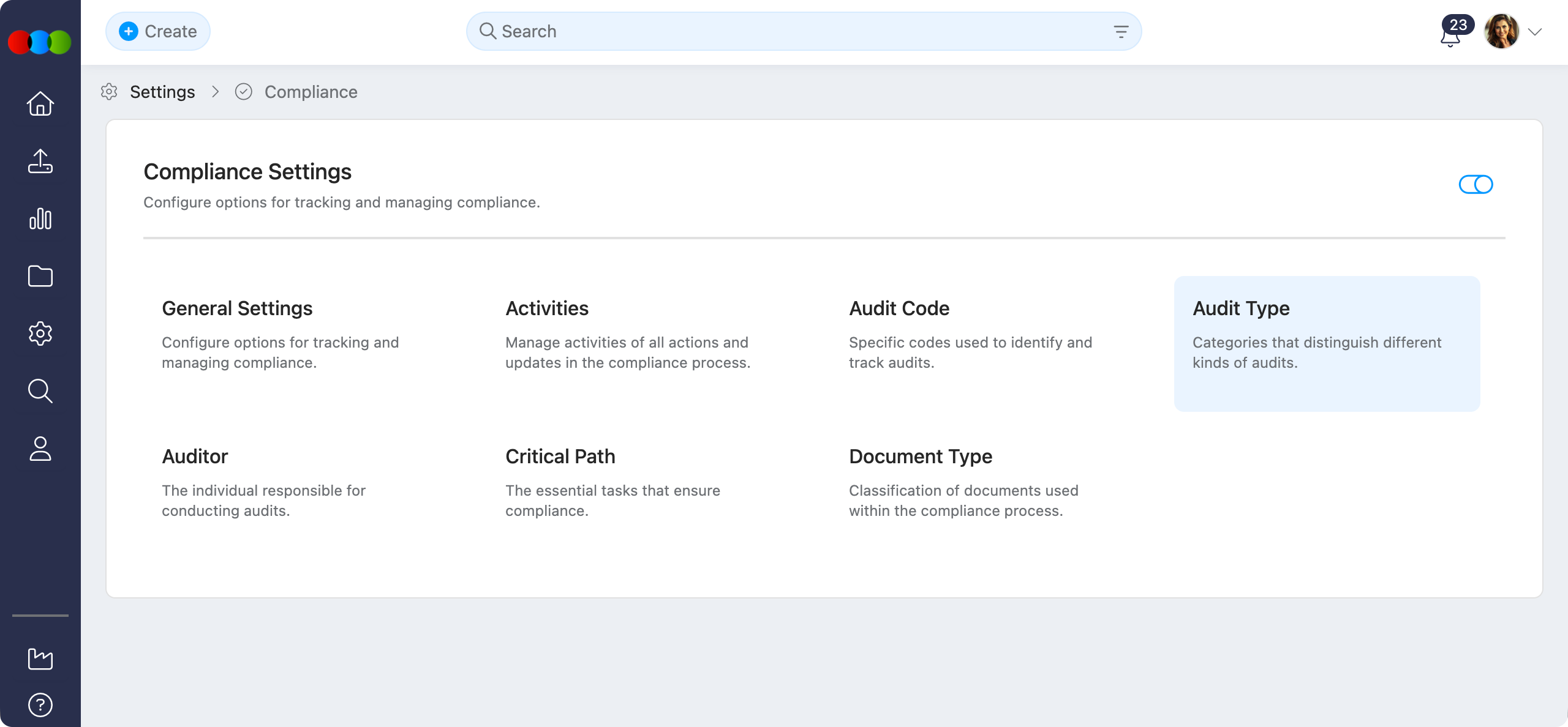 Compliance > Audit Type