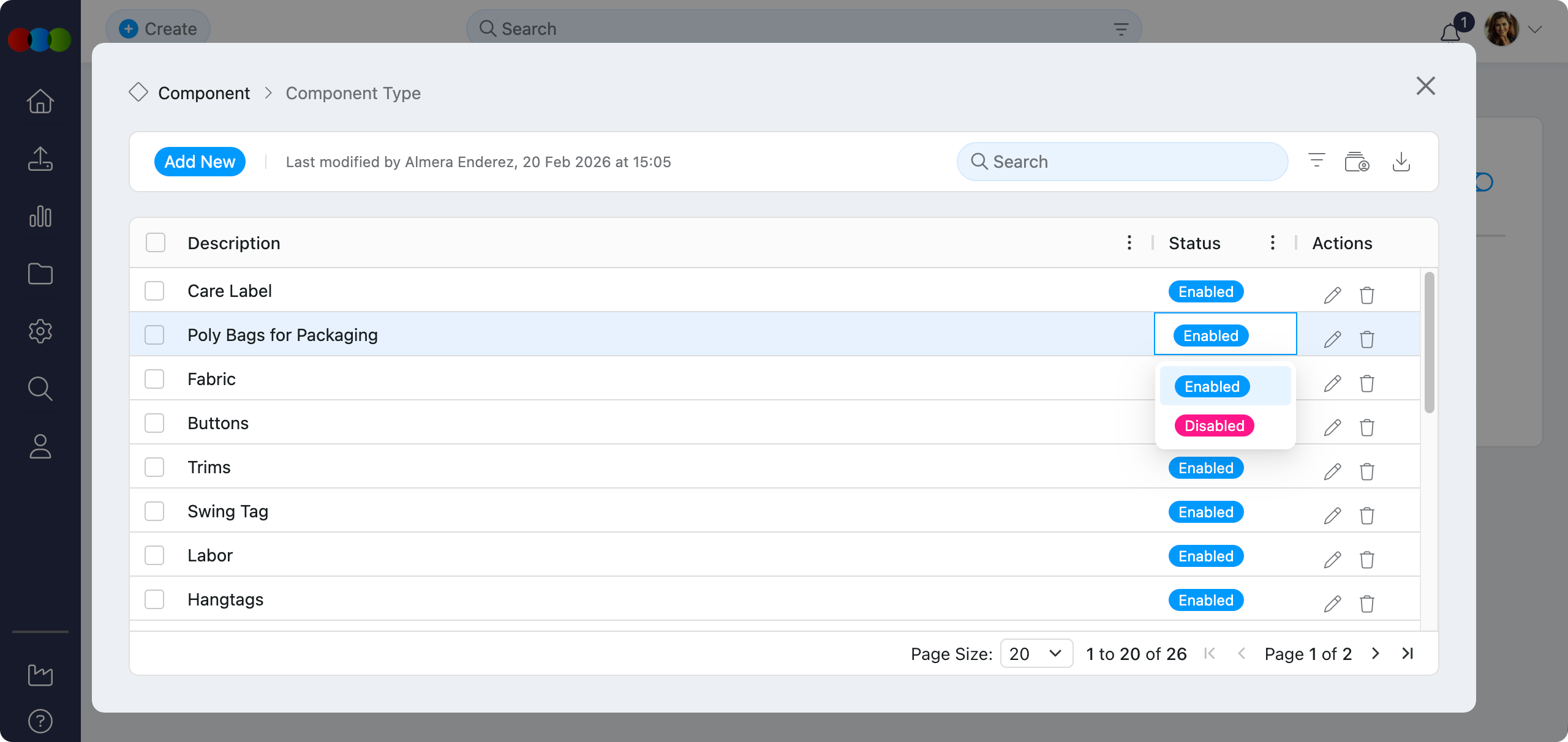Disable Component Type