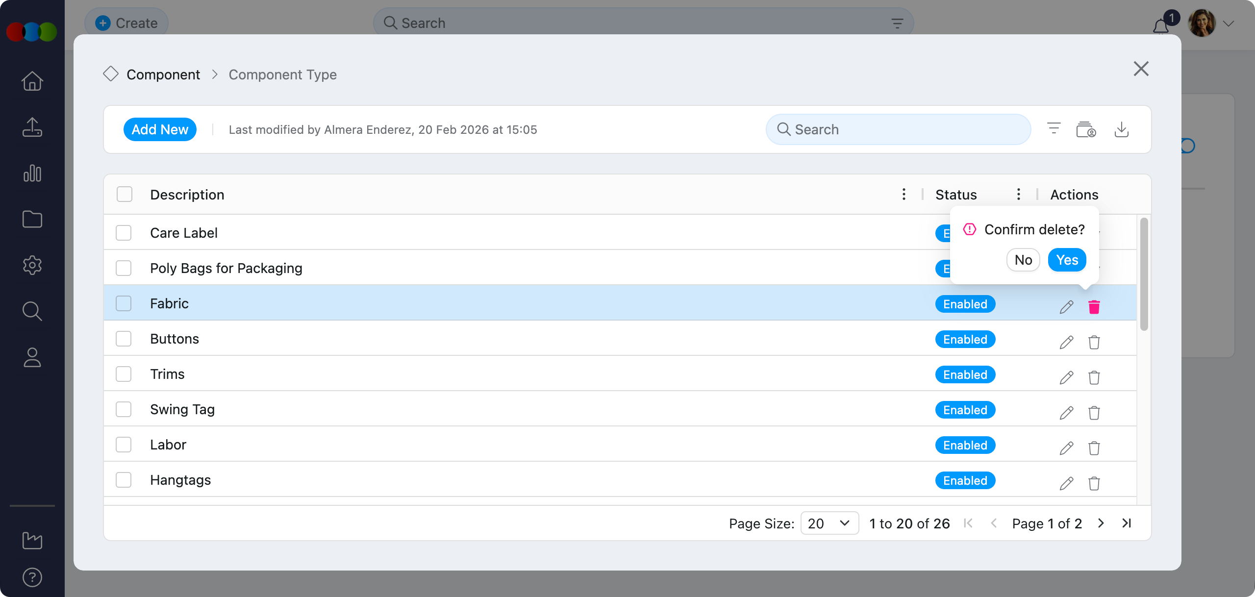Single Delete Component Type