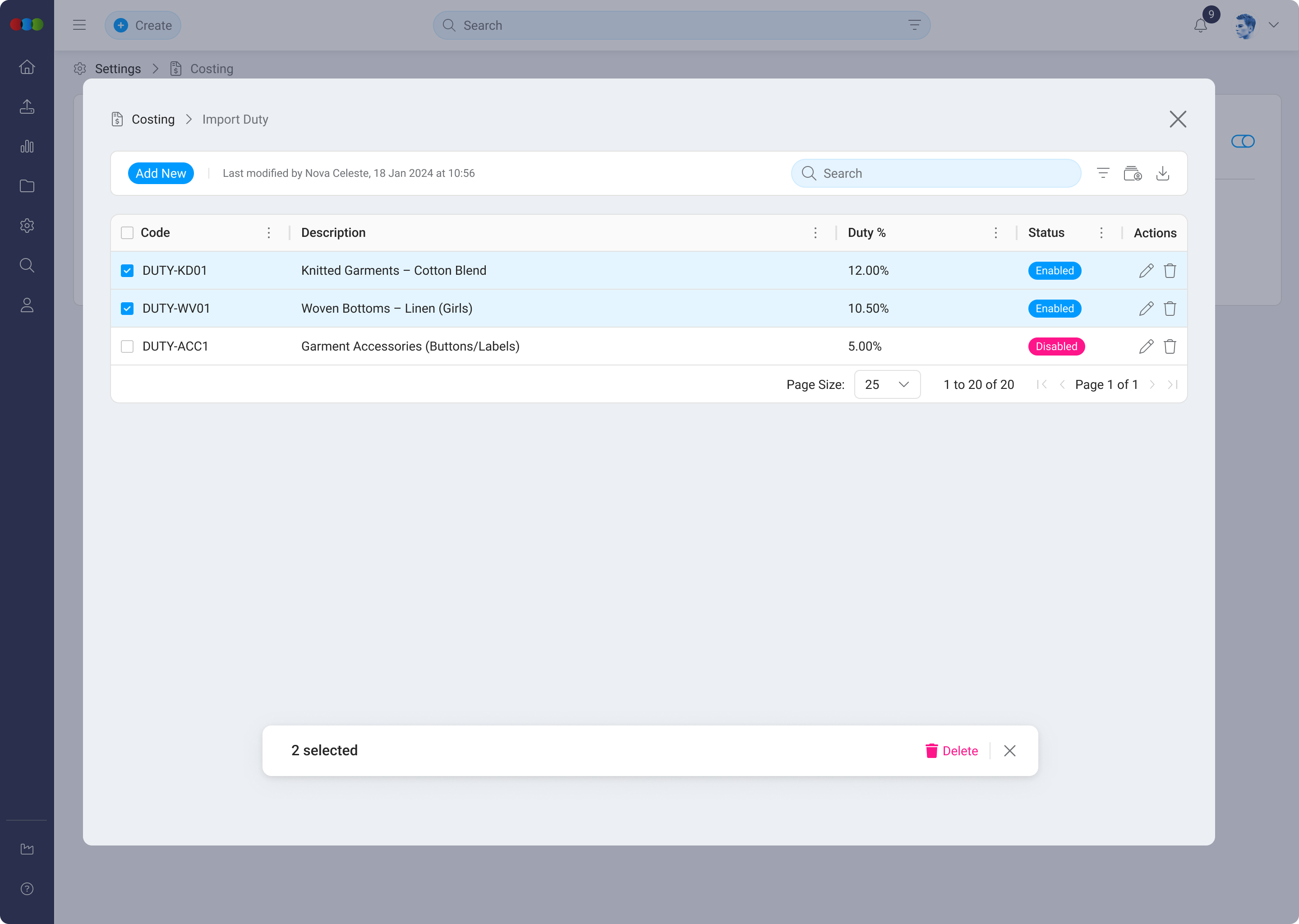 Bulk Delete Import Duty