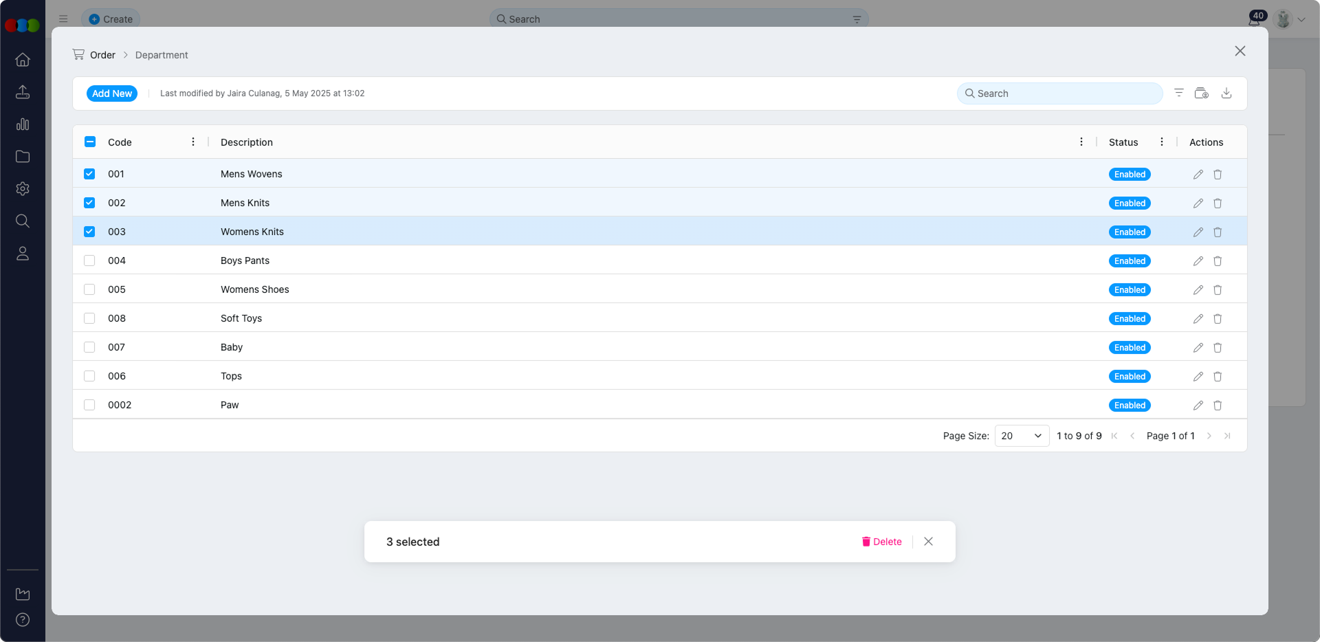 Bulk Delete Department
