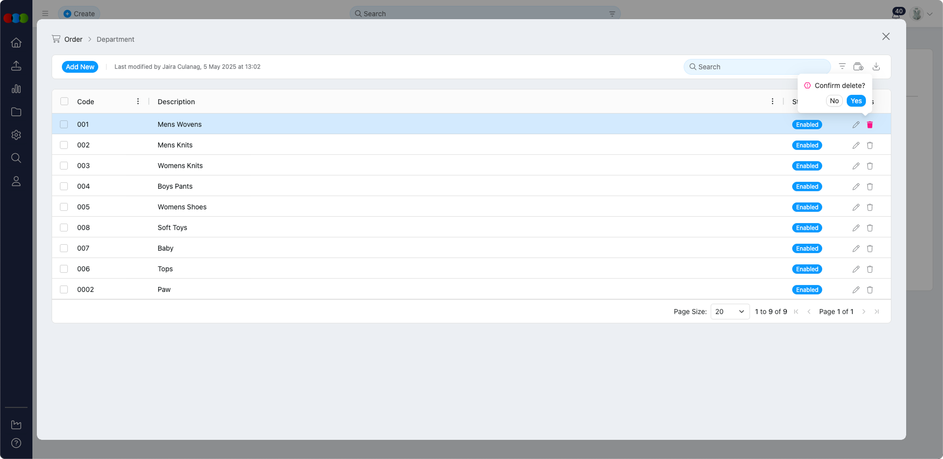 Single Delete Department