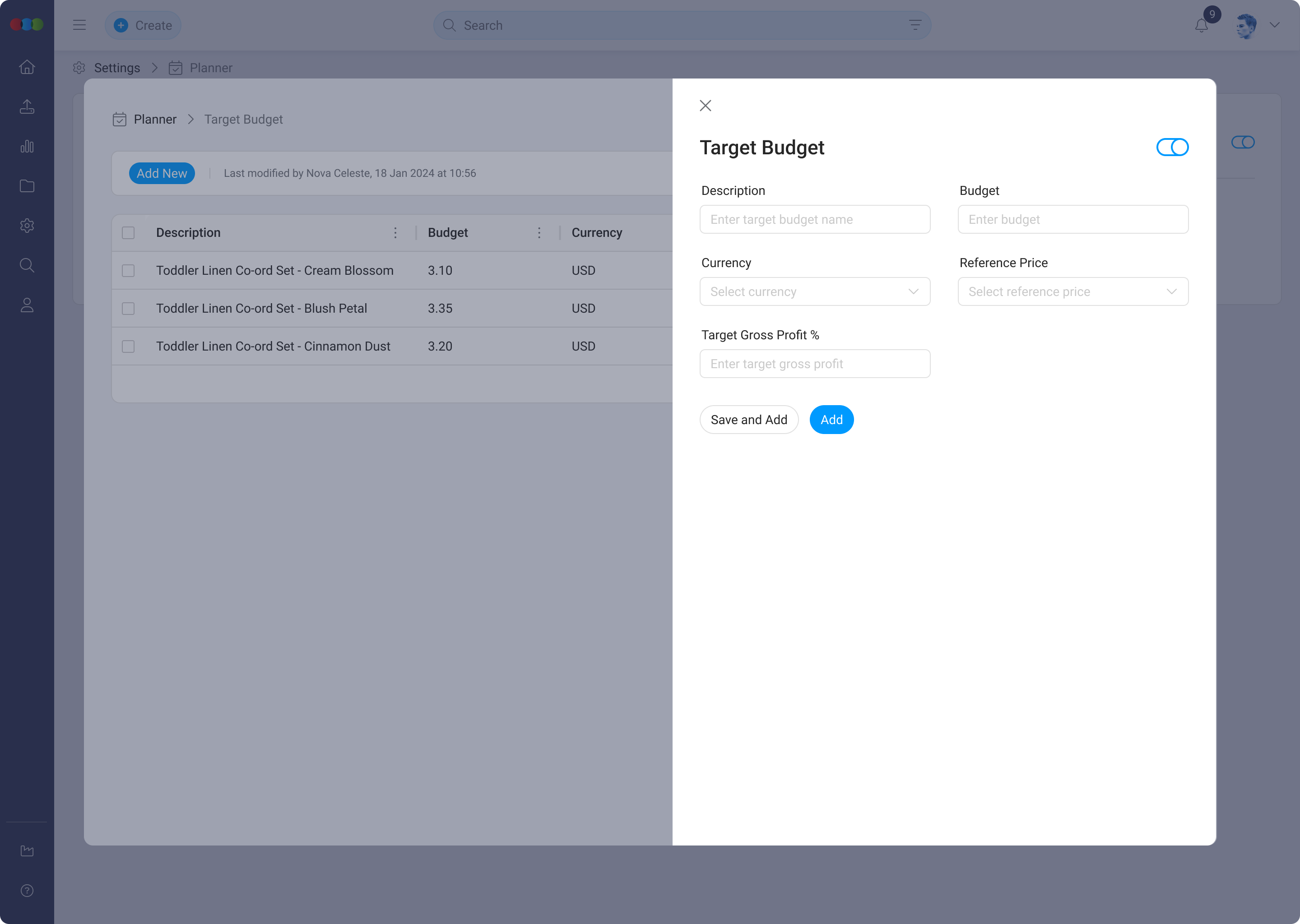 Add or Edit Target Budget